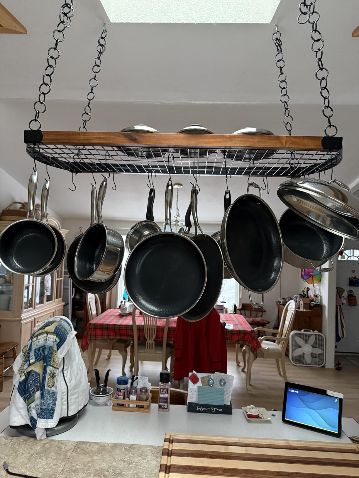 KES 48 Inch Large Hanging Pot Rack Ceiling Mount with 130lb High-Capacity | 20 S-Hooks Ceiling Pot and Pan Hanging Rack, Matte Black Metal Pot Hangers for Kitchen with Wood Trim, Fits 16/24-Inch Joist customer photo 2