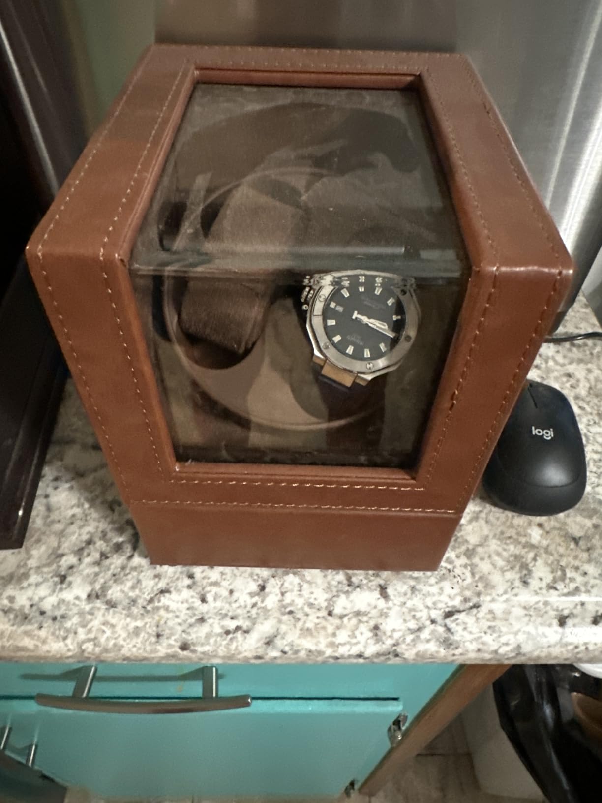 Mcbazel Watch Winder for Automatic Watches, Double Automatic Watch Winder Box with Quiet Japan-made Motor, Automatic Watch Display Storage Rotation Wristwatch Box with 2 Slots (Brown PU Leather) customer photo 1