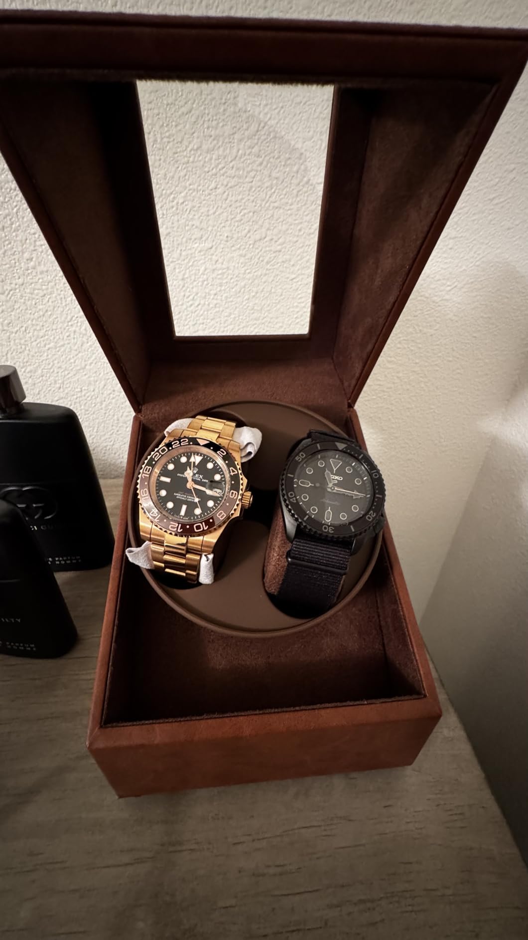 Mcbazel Watch Winder for Automatic Watches, Double Automatic Watch Winder Box with Quiet Japan-made Motor, Automatic Watch Display Storage Rotation Wristwatch Box with 2 Slots (Brown PU Leather) customer photo 2