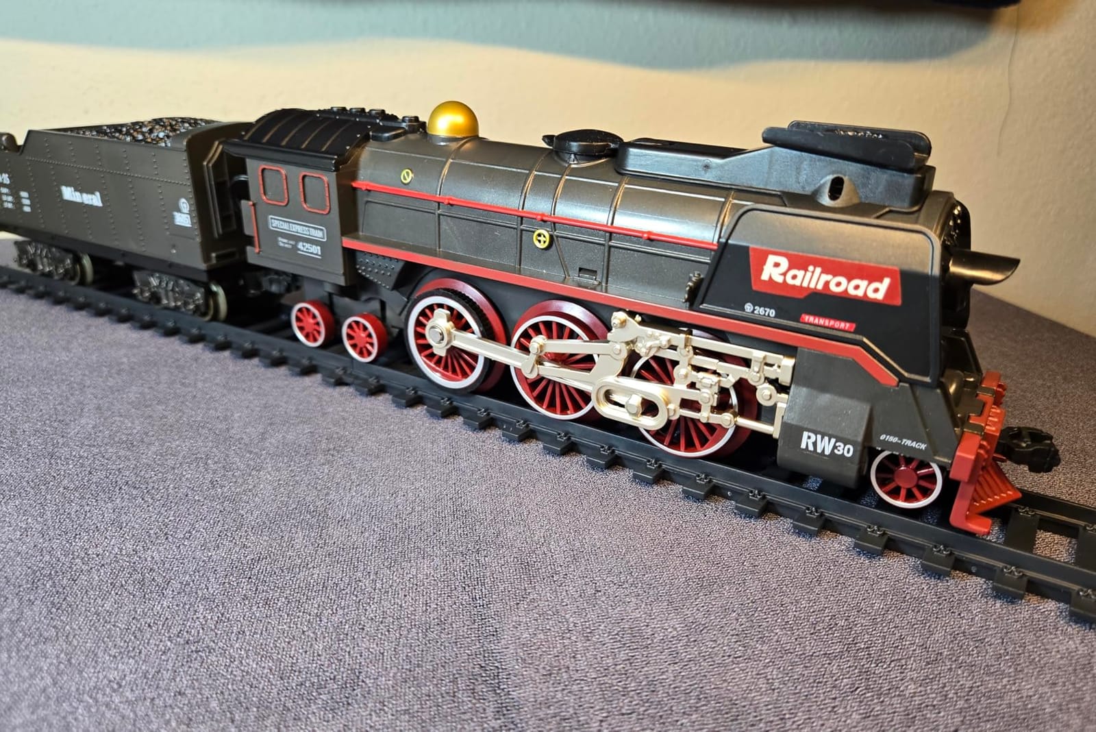 Christmas Electric Remote Control Train Set with Smoke, Lights, Sound, Locomotive, Cars and Remote Carriage, 3 Smoke Outlets, USB Rechargeable, with Track, Under Christmas Tree, Gifts for Kids 3+ customer photo 1