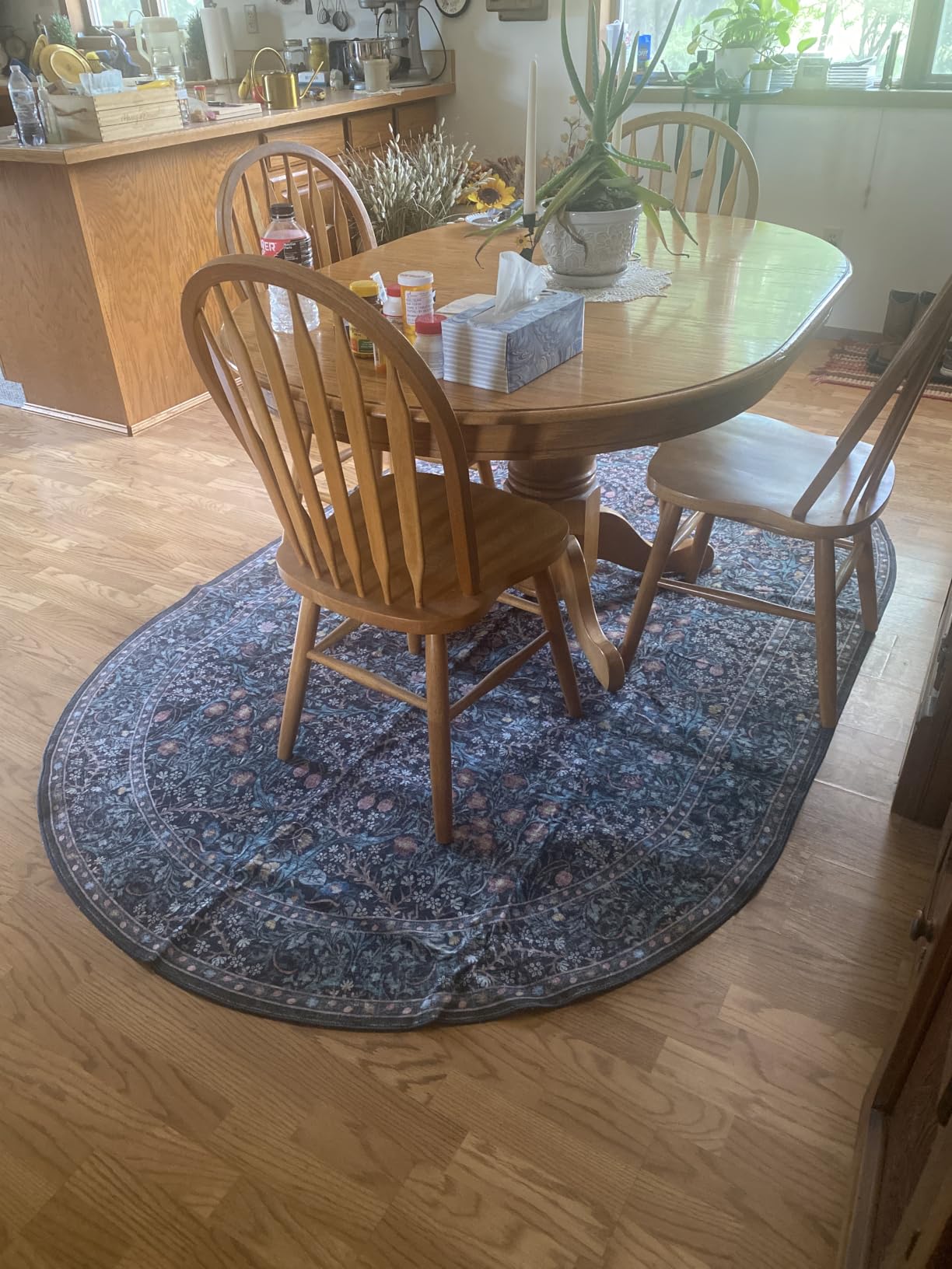 Vintage Dark Green Washable Round Rugs 6ft, Circle Living Room Area Rug | Moody Boho Decor For Dining Room Bedroom, Stain Resistant, Non Slip, Easy to Clean customer photo 2
