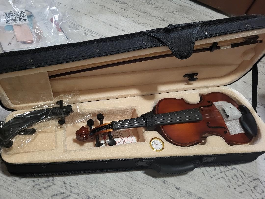 Kmise Violin 4/4 Full Size Starter Kit for Students Beginners Adults, Tough Jujube Wood Acoustic Fiddle Set with Hard Case, Bow, Rosin, Extra Strings, Shoulder Rest, Guide & Chart customer photo 1