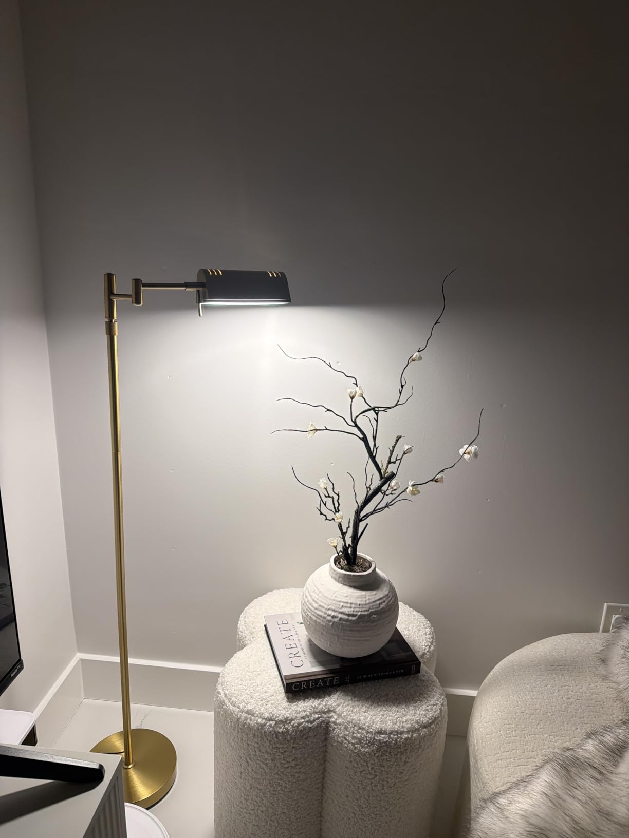 SUNMORY Dimmable LED Pharmacy Floor Lamps, 16W/1500LM Bright Reading Lamp, Remote Touch Control, 350 Degree Swing Arm, Adjustable Height, Task Craft Tall Standing Light for Living Room Bedroom Office, Gold customer photo 2