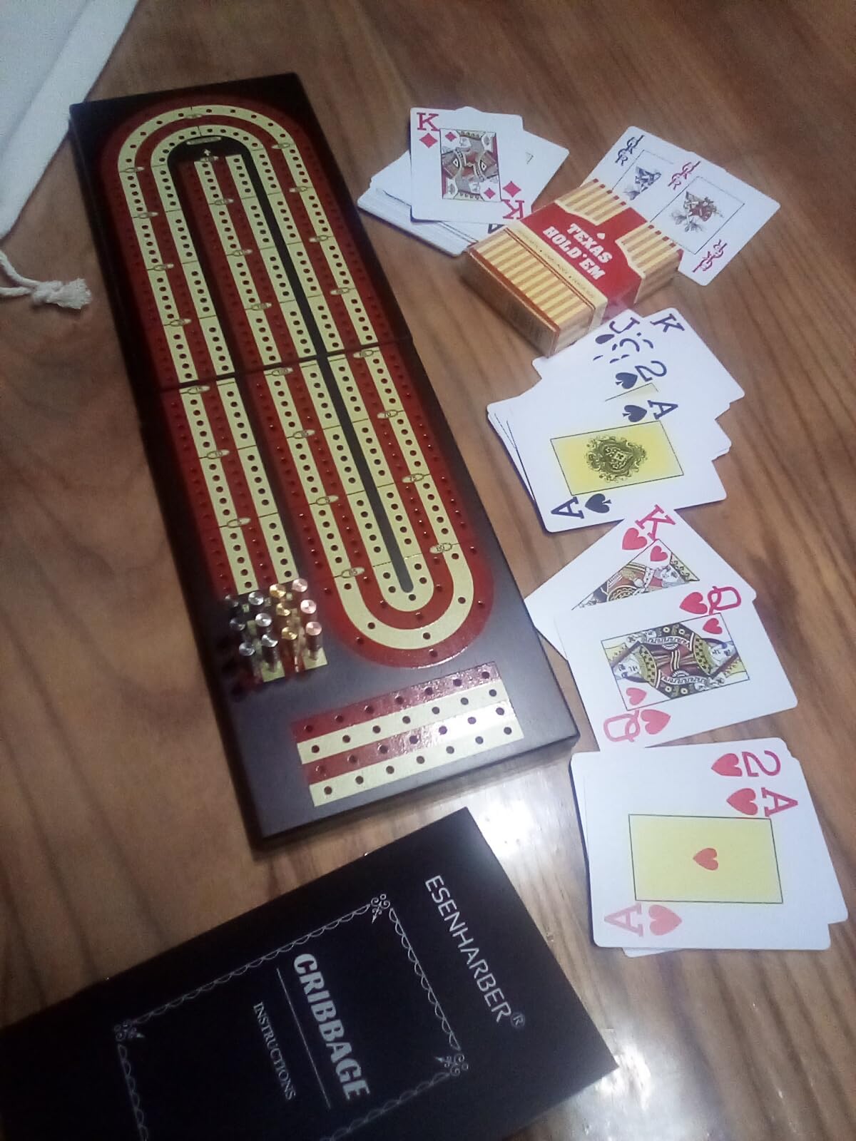 Cribbage Board, Foldable 4-Track Cribbage Board Game Set, Solid Wood Game Board with 12 Brass Pegs & Felt-Lined Storage, for 2-4 Players, with Convenient Pouch customer photo 2