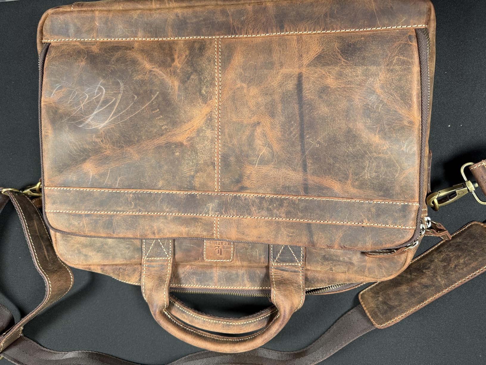 Full Grain Leather Messenger Bag for Men, 16