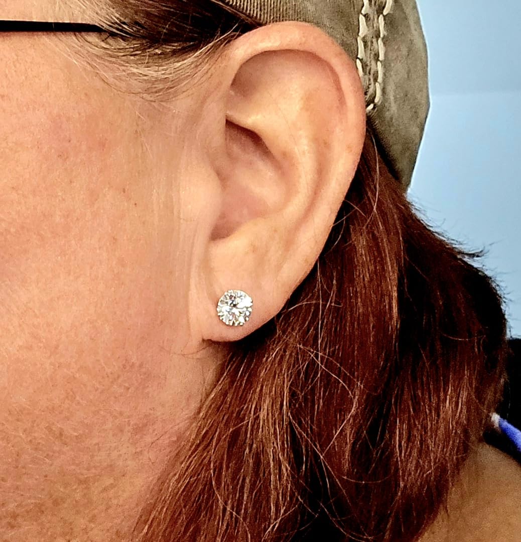 Belacqua Lab Grown Diamond Stud Earrings in 14K White Gold | Round Cut, 1/4 to 4 Carat, F-Color, VS-Clarity, 4 Prong Setting, Push Back, Jewelry for Women, Gift Box Included customer photo 2