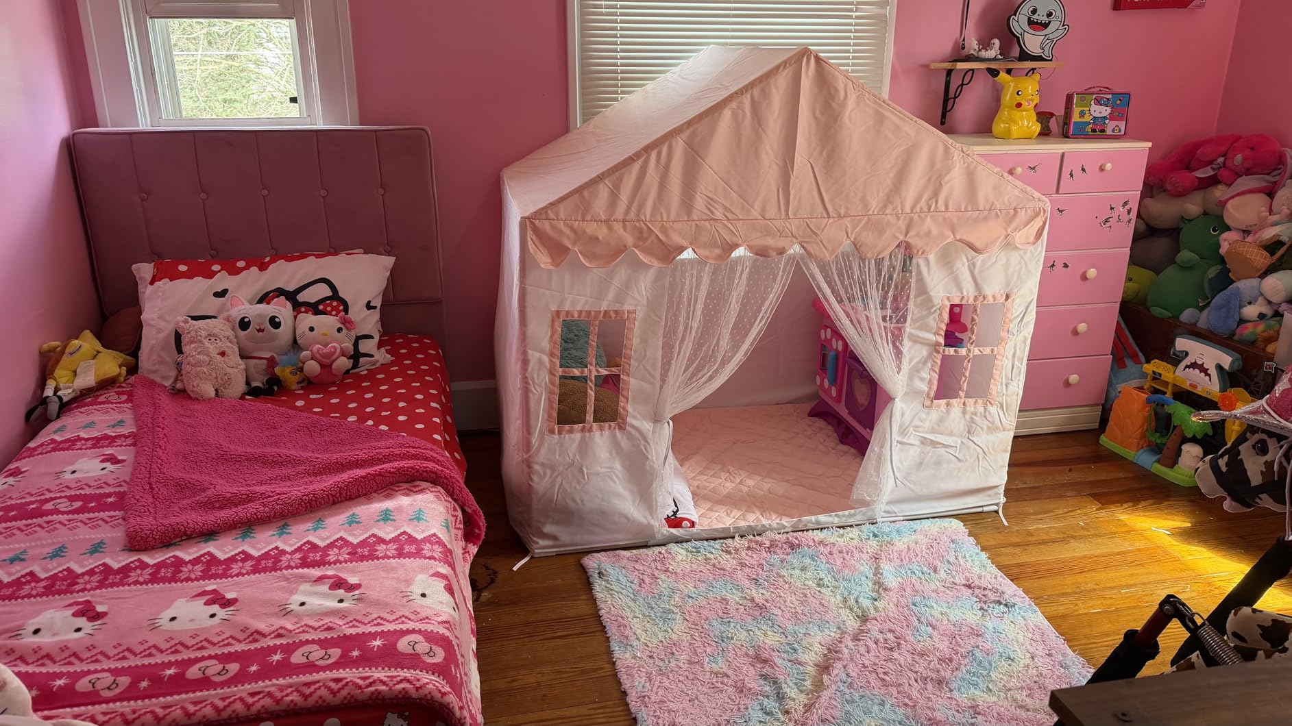 Kids Play Tent with Padded Mat, Kids Tent Playhouse Tent for Kids Ages 4-8 | Large Playhouse Indoor Boys Play Tent Play House for Children Tents Toy Birthday Gift, Grey, Washable, 57