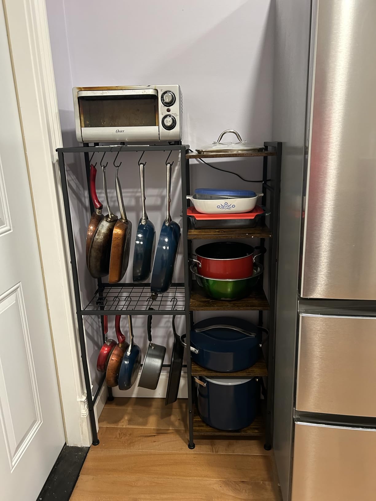 5-Tier Pot and Pan Organizer Rack with Hooks, Heavy-Duty Kitchen Storage Shelf for Cookware, Dishes, and Utensils, Freestanding Metal Pot Rack Organizer for Kitchen, Pantry, or Dining Room customer photo 1