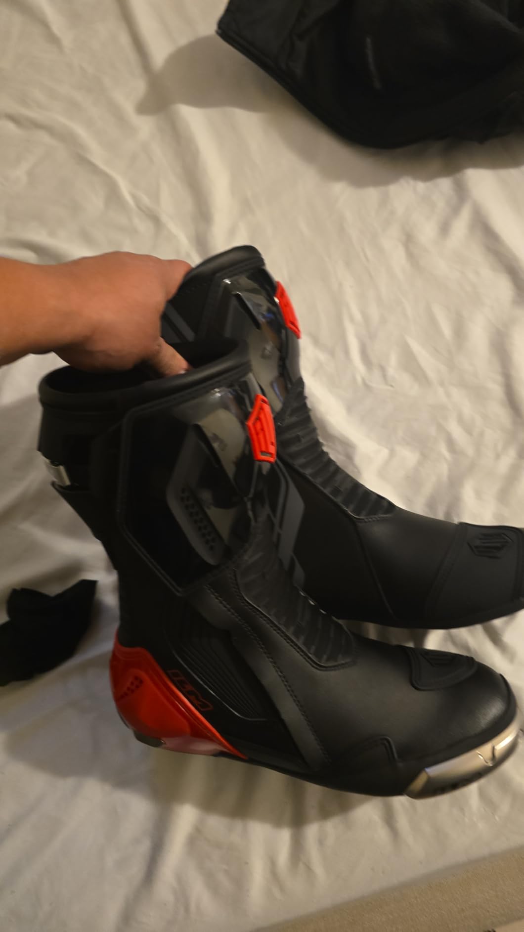 ILM Motorcycle Racing Boots Sport Footwear CE Protective Gear Model BRC1 | CE Racing Boots, Dual-Layer, TPU Armor, Anti-Torsion Sole, Heel/Shin Vents, 3D Mesh Liner, Side zip, Quick-Lock Buckle customer photo 1