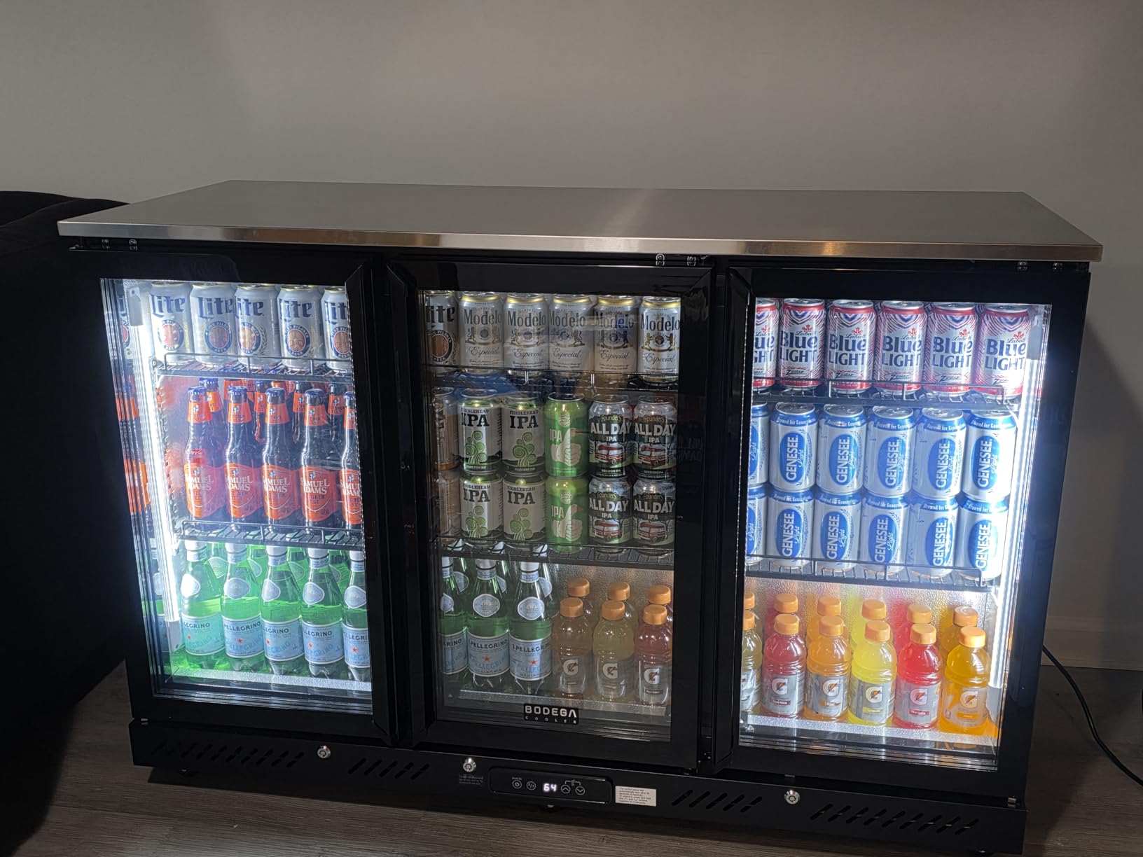 BODEGACOOLER Back Bar Cooler with 2 Glass Doors, 7.7 Cu.ft Commercial Bar Beverage Refrigerator Under Counter LED Lighting for Soda Drinks, Beer, Wine with Stainless Steel Top, DOE Approved, 4 Casters customer photo 1