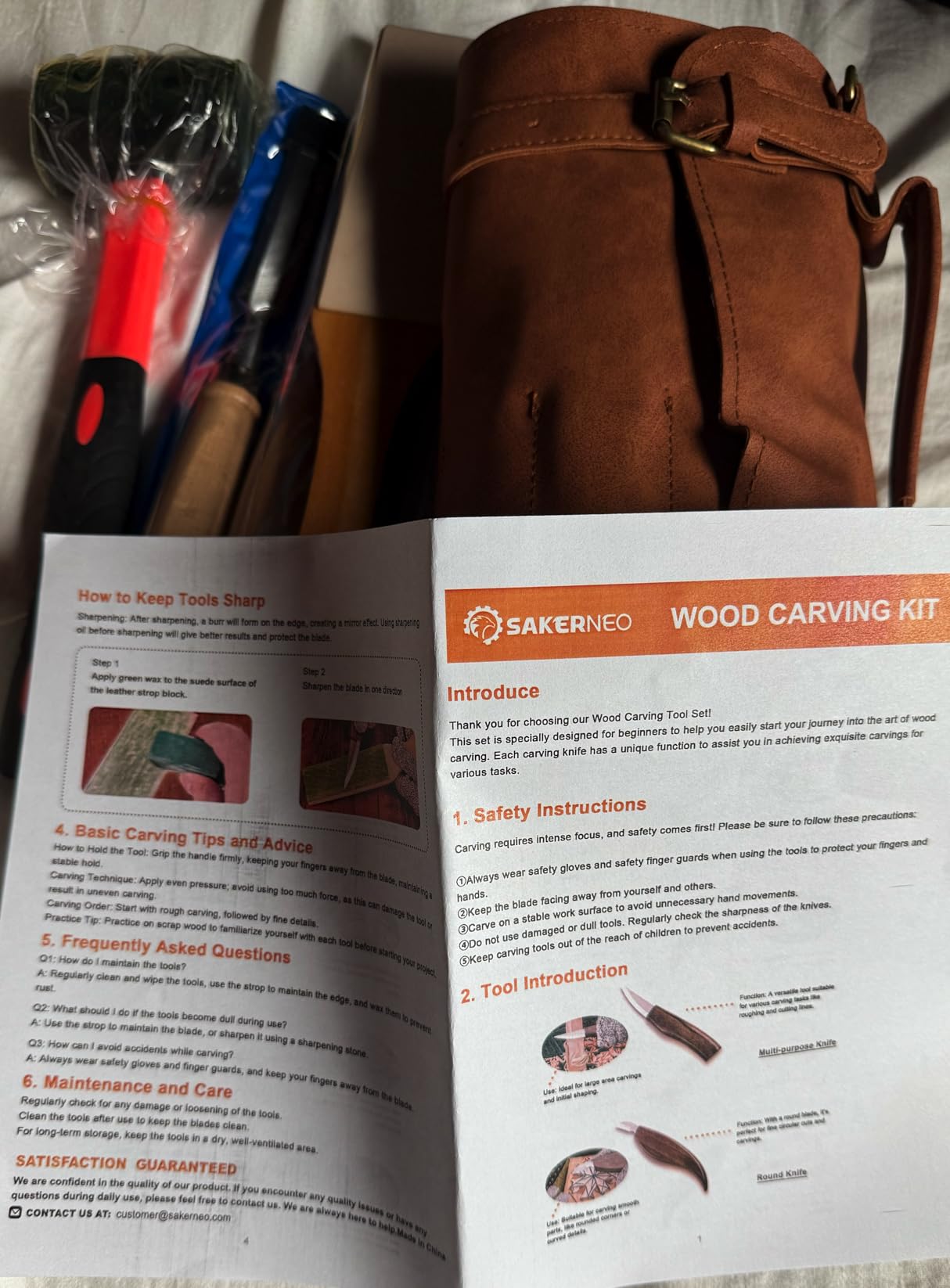 SakerNeo 25-Piece Wood Carving Kit Whittling Kit with Leather Storage Bag | Wood Carving Tools wood carving set Includes Gouges, Chisels, Knives - Ideal Woodworking Set for Beginners & DIY Gift customer photo 2