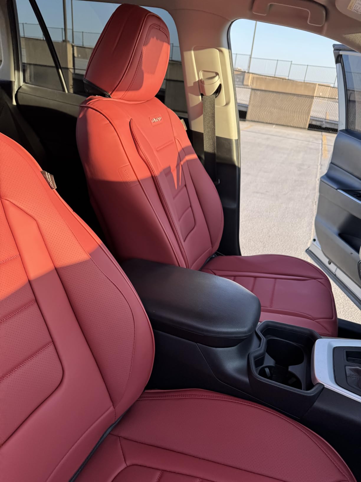 Coverado Front Seat Covers, Leather Car Seat Covers Luxury Automotive Seat Covers for Cars, Waterproof Car Seat Protectors Car Seat Cushion Universal Fit for Most Cars Trucks SUV Vehicles, Black&Gray customer photo 1