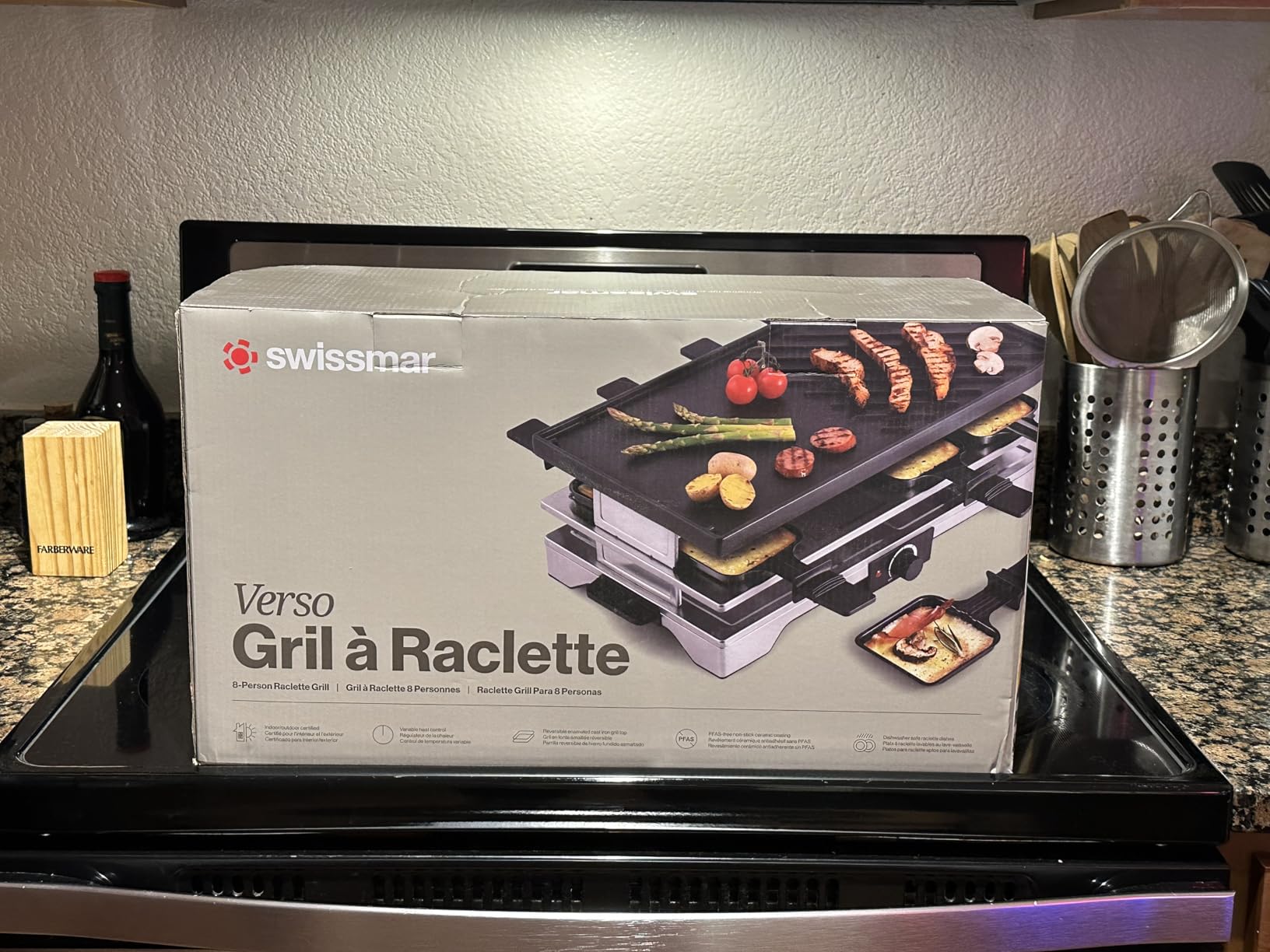 Swissmar Verso Indoor & Outdoor Raclette Grill with Cast Iron Reversible Griddle / Grill Top - 1700W Electric Raclette Set with PFAS-Free Nonstick Dishes, Variable Heat Control, 8-Person customer photo 1
