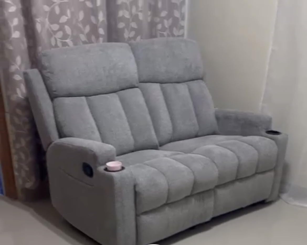CANMOV Manual Loveseat Recliner, Soft Fabric 2-Seater Loveseat with Side Pocket & Cup Holders, Comfy Home Theater Sofa for Office & Living Room, Dark Grey customer photo 2