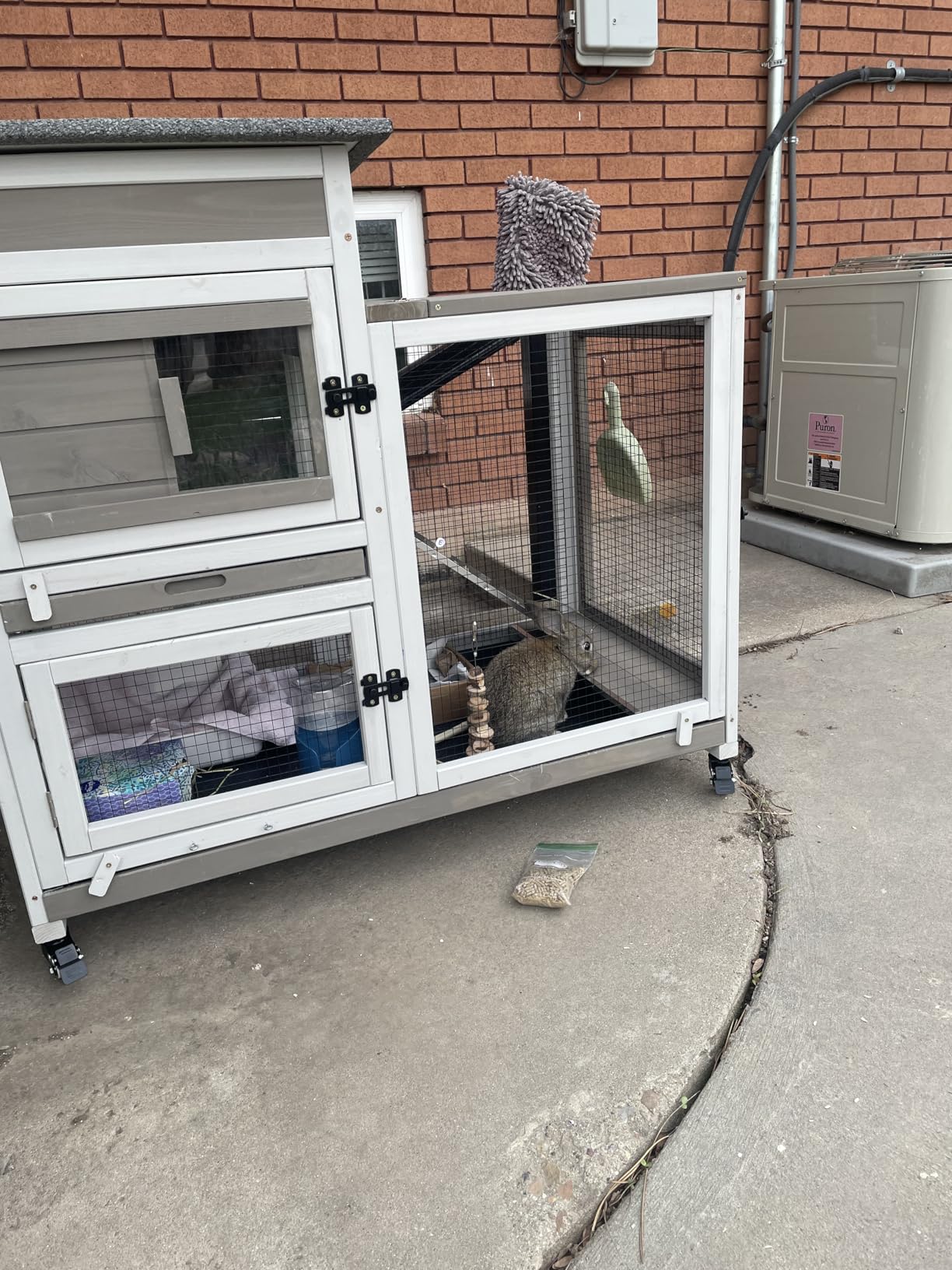 2 Story Rabbit Hutch Outdoor Indoor, Wooden Bunny Cage with 6 Lockable Wheels, 3 Removable No Leakage Pull Out Trays, Chew-Proof Ramp & Waterproof Roof, Ideal for Rabbit & Guinea Pig customer photo 2