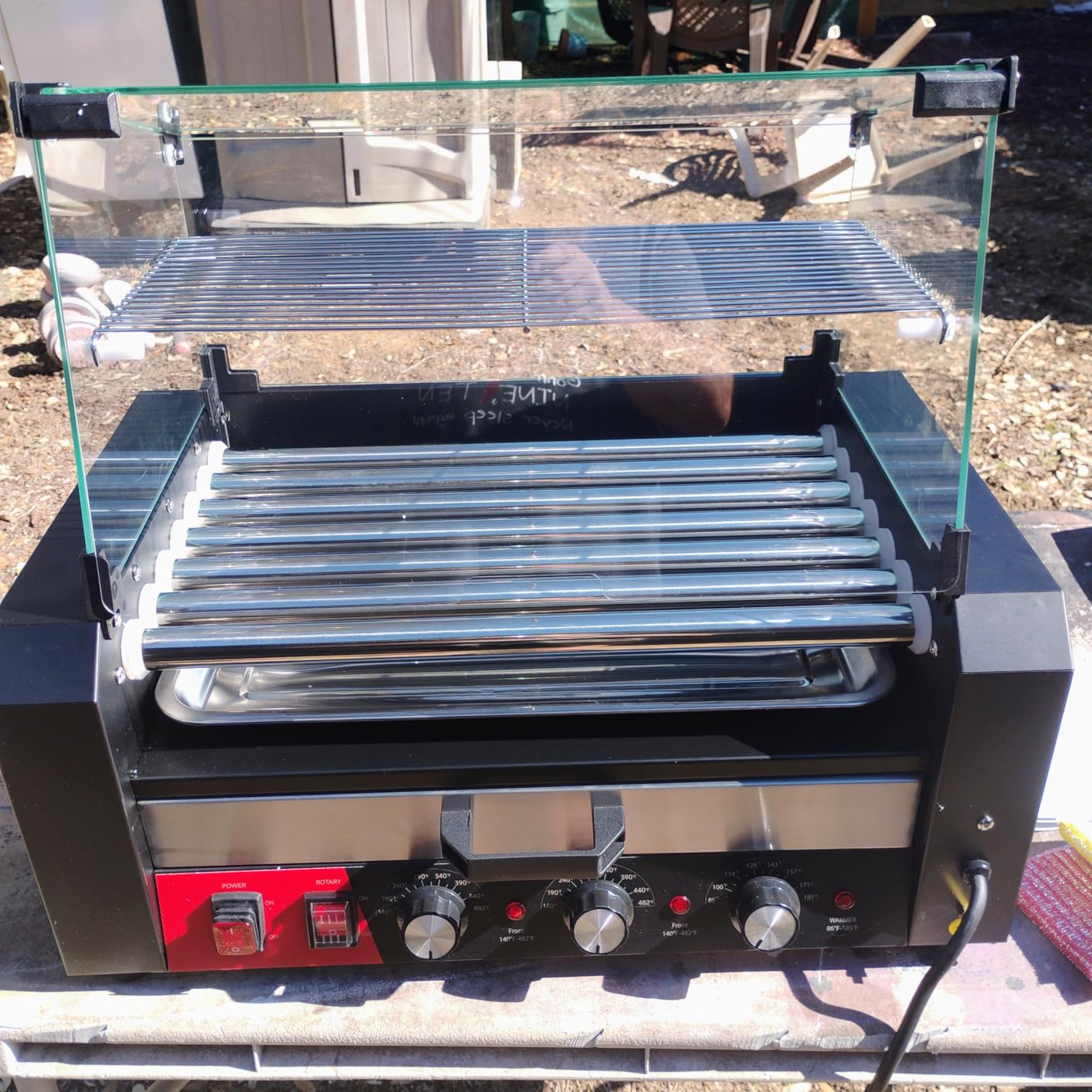 FOHERE Hot Dog Roller with Bun Warmer, 7 Rollers 18-24 Hot Dogs Capacity, 1250W Stainless Steel Hot Dog Machine with Dust Cover, 3 Temp Control, Removable Oil Drip Tray, for Home & Commercial customer photo 1
