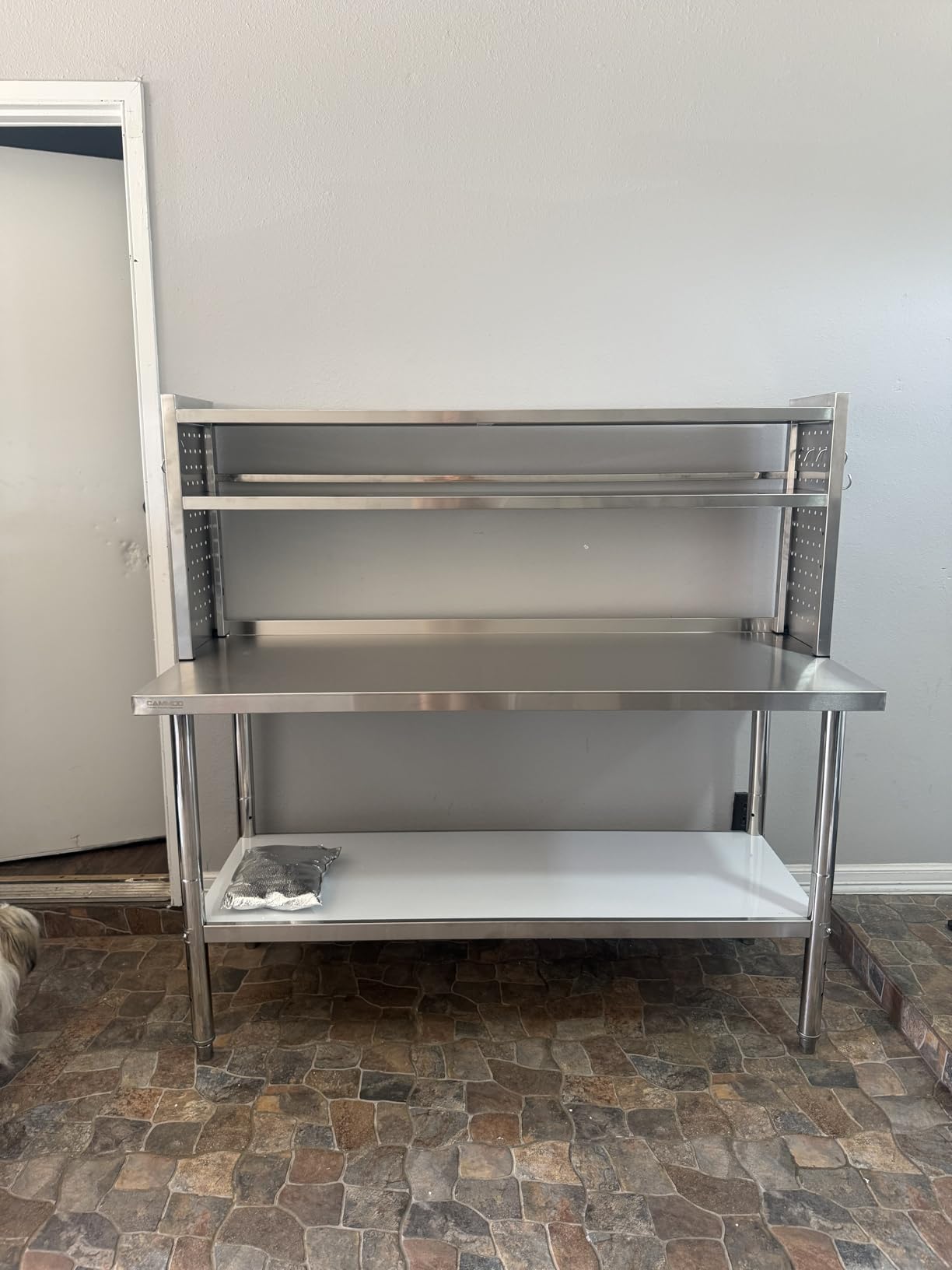 CAMMOO 60x24 NSF Stainless Steel Prep Table with Shelf & Casters Work Bench | Adjustable Shelf, 2-Tier Overshelf and Side Pegboard Panels Keep Tools, Bins and Ingredients Visible and Within Reach customer photo 2