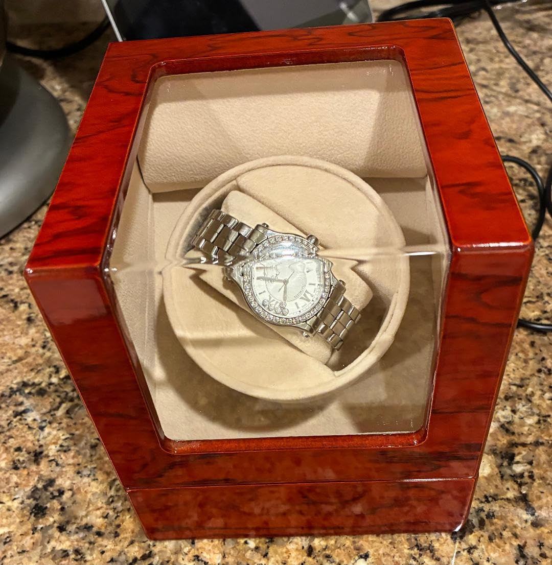 Automatic Single Watch Winder with Quiet Motor for Rolex and Other Watches | Wood Case with Luxurious Ebony Piano Lacquer Finish, Anti-Magnetic Shielding, Soft Lining, and Dual Power Options customer photo 1