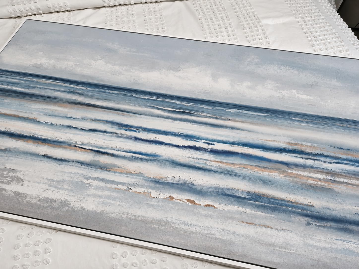 Extra Large Framed Coastal Landscape Wall Art for Living Room, 60x30 Inch | Oversized, Coastal floral, Horizontal, Canvas print, Beach picture, Ocean wave, Blue, Wildflower, Dining room wall art decor customer photo 2