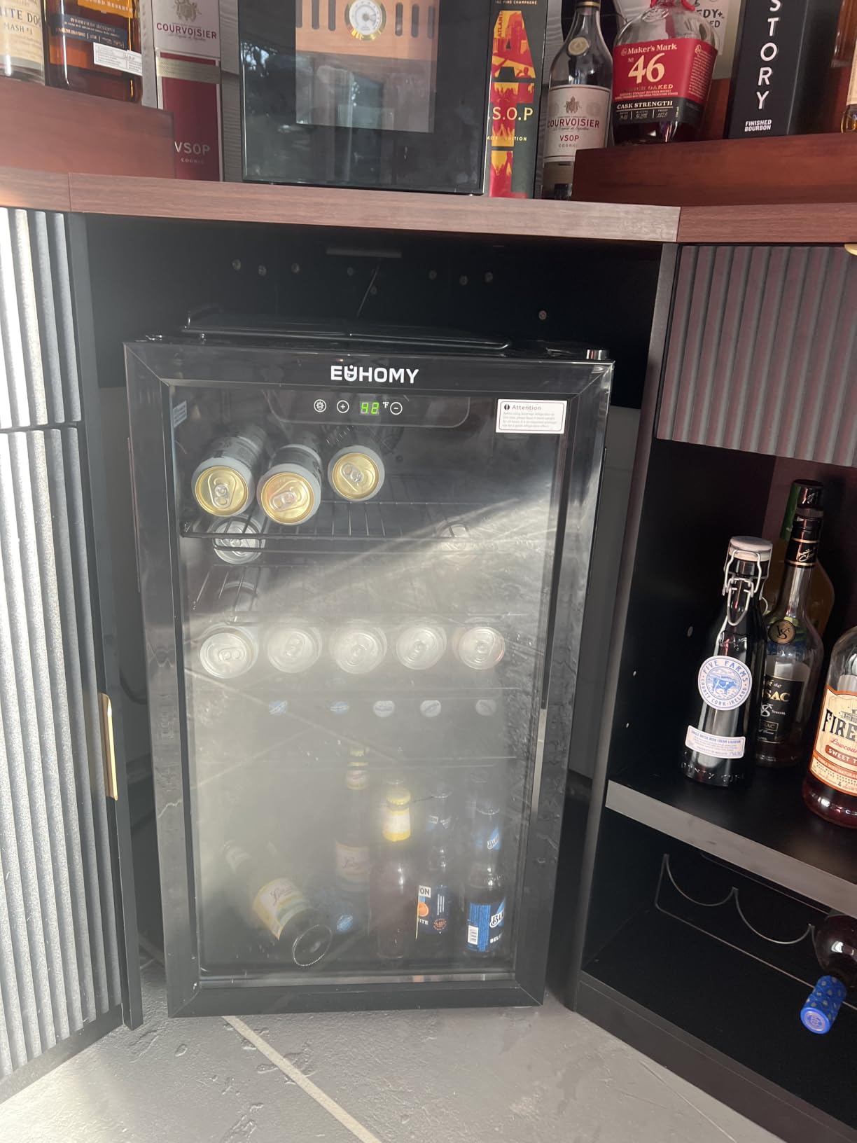 EUHOMY 130 Can Mini Fridge, Beverage Refrigerator with Glass Door, Black 3.2 Cu.ft Capacity, 37F to 61F, Compressor Cooling, Digital Temperature Control, Removable Shelves, Home Bar Office Use customer photo 1
