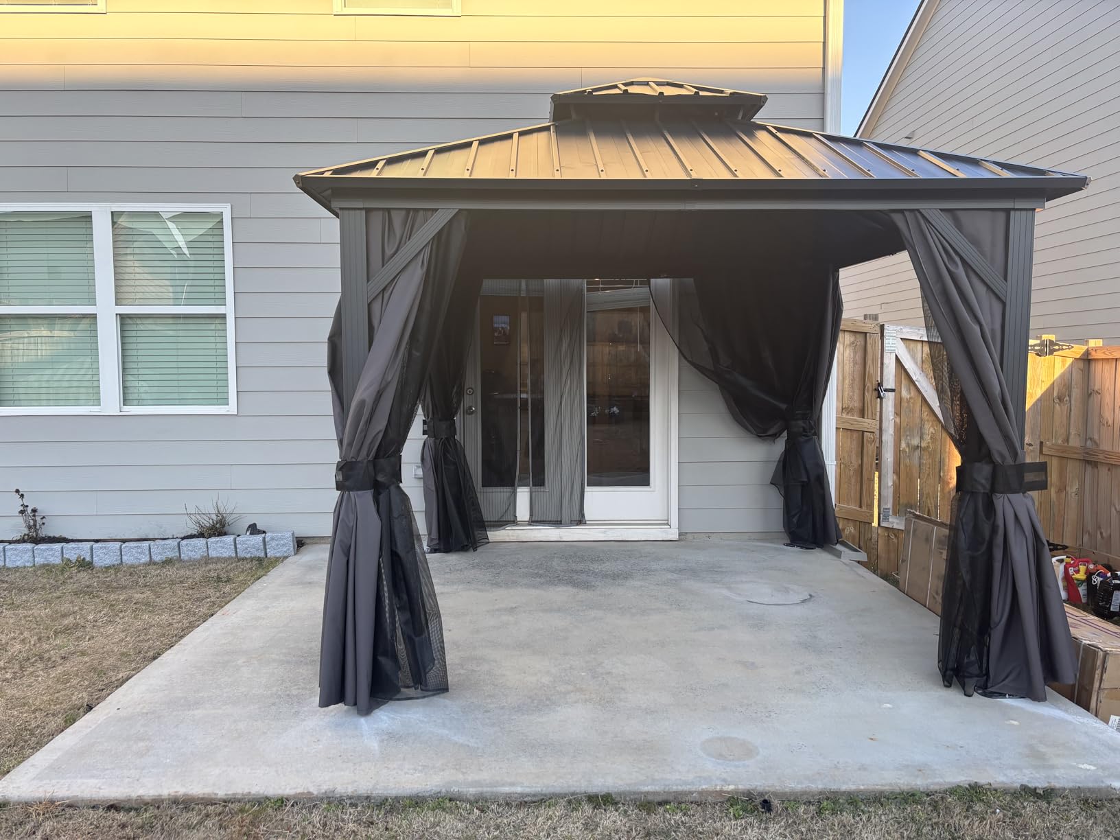 PURPLE LEAF Aluminum Patio Hardtop Gazebo 8' x 12' with Light, Grey | 24 Clear Lights, Narrow Space Design, 3.9
