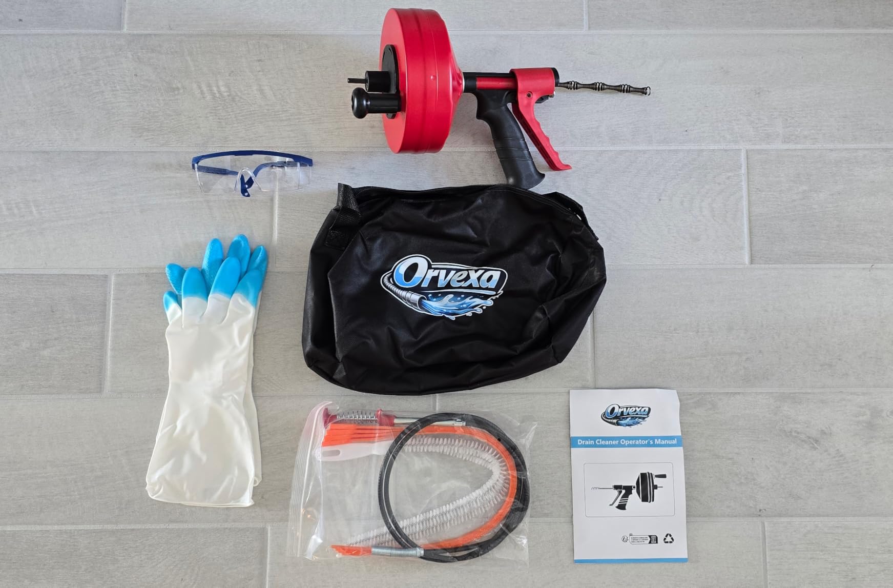 Drain Snake 25 Ft with Drill Attachment, Auto Feed 1/4 Inch Plumbing Snake for Sink, Shower & Tub Clogs, Manual or Drill-Powered Drain Auger, with Gloves, Safety Glasses & Storage Bag customer photo 2