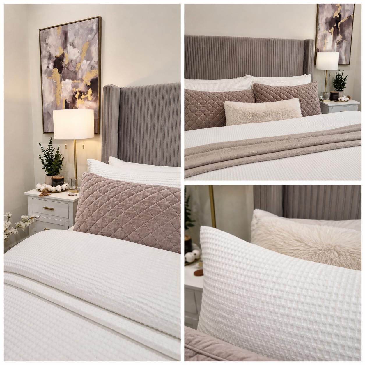 100% Cotton Queen Duvet Cover - Waffle Weave Duvet Cover Set for All Season, Linen Textured Breathable Bedding Sets with 2 Pillow Shams/Gift Bag, Zipper, 4 Corner Ties, White customer photo 2