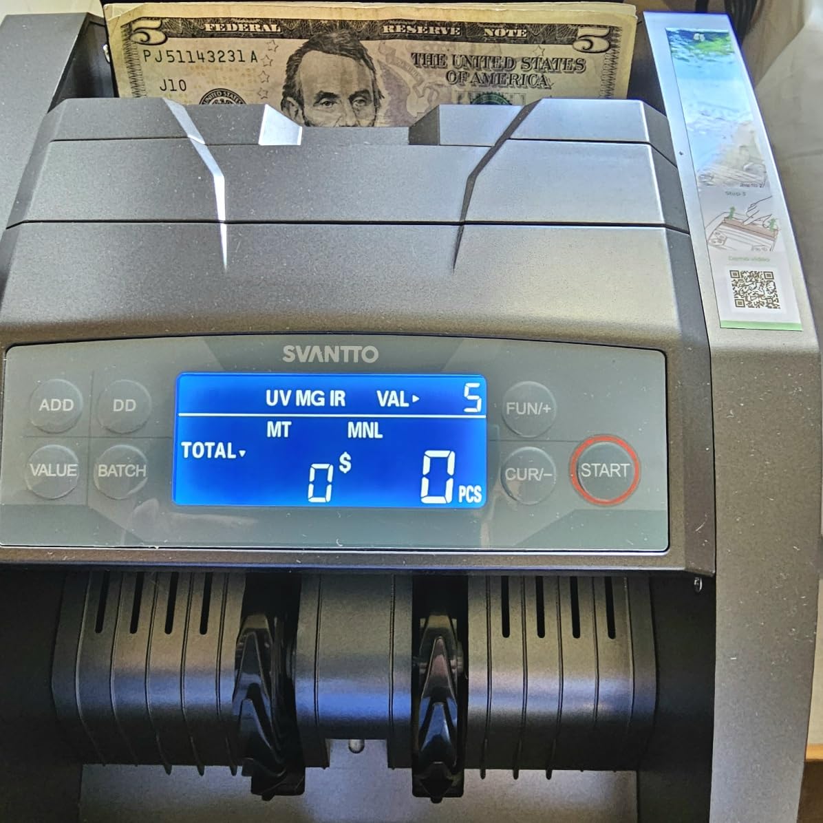 SVANTTO BC009 Money Counter Machine with Value Count, MT/UV/MG/IR/DD/DBL/HLF/CHN Counterfeit Detection for Dollar/Euro Bill Counter, Add/Batch Mode Cash Counter, 1,300 Notes/Min, 2Y Manufacturer customer photo 2