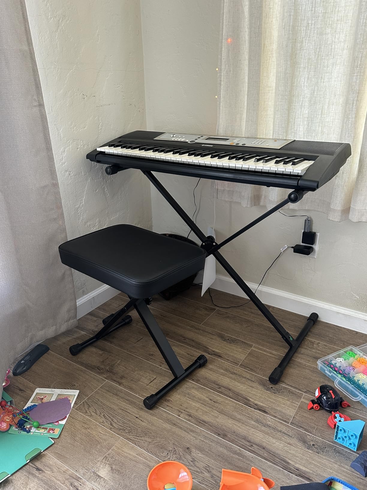 DUMOS Piano Bench, Guitar Stool, Collapsible Stool Black | High-Density Sponge, 3-Position Height, Waterproof Non-Skid, X-Style, Adjustable, Portable customer photo 1