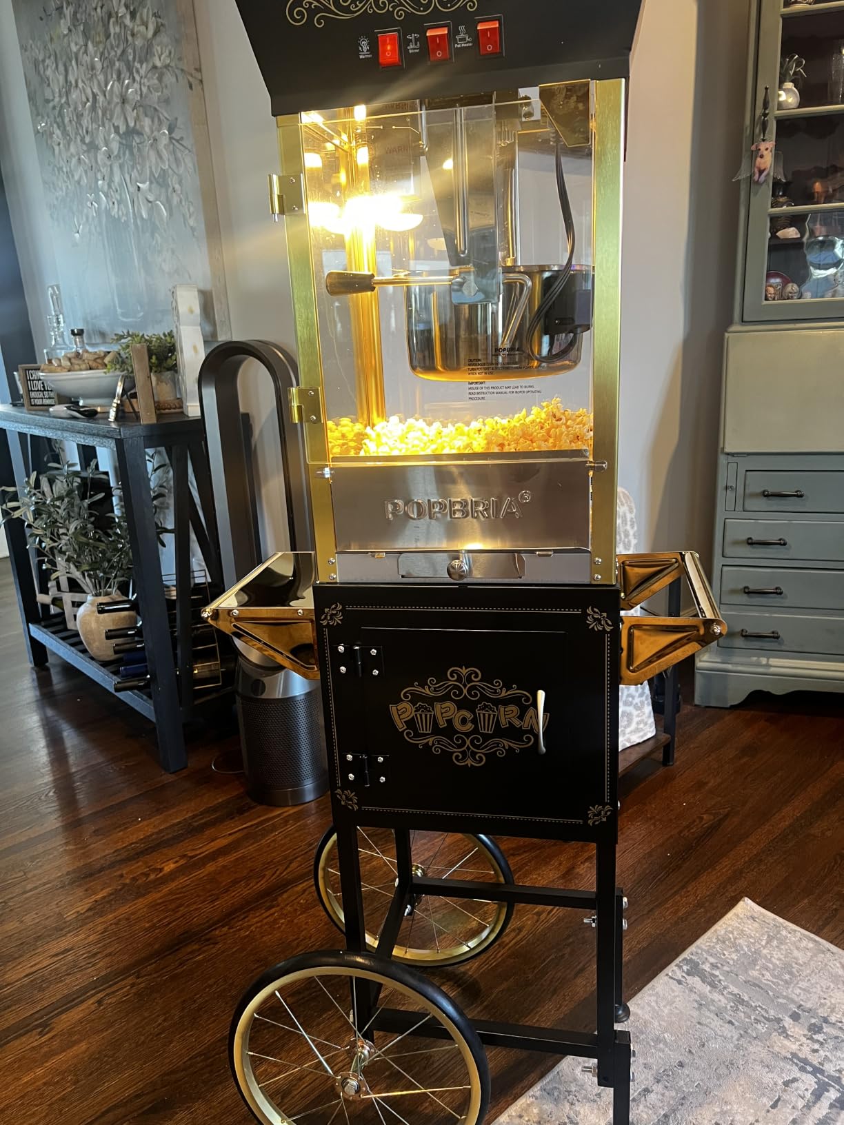 12oz Popcorn Machine with Cart, Movie Theater Style Popcorn Maker | Retro Vintage, 64 cups, 850W 304 SS Kettle, ETL/UL Certified, with Warming Deck, for Kids, Home Party, Black Gold customer photo 1