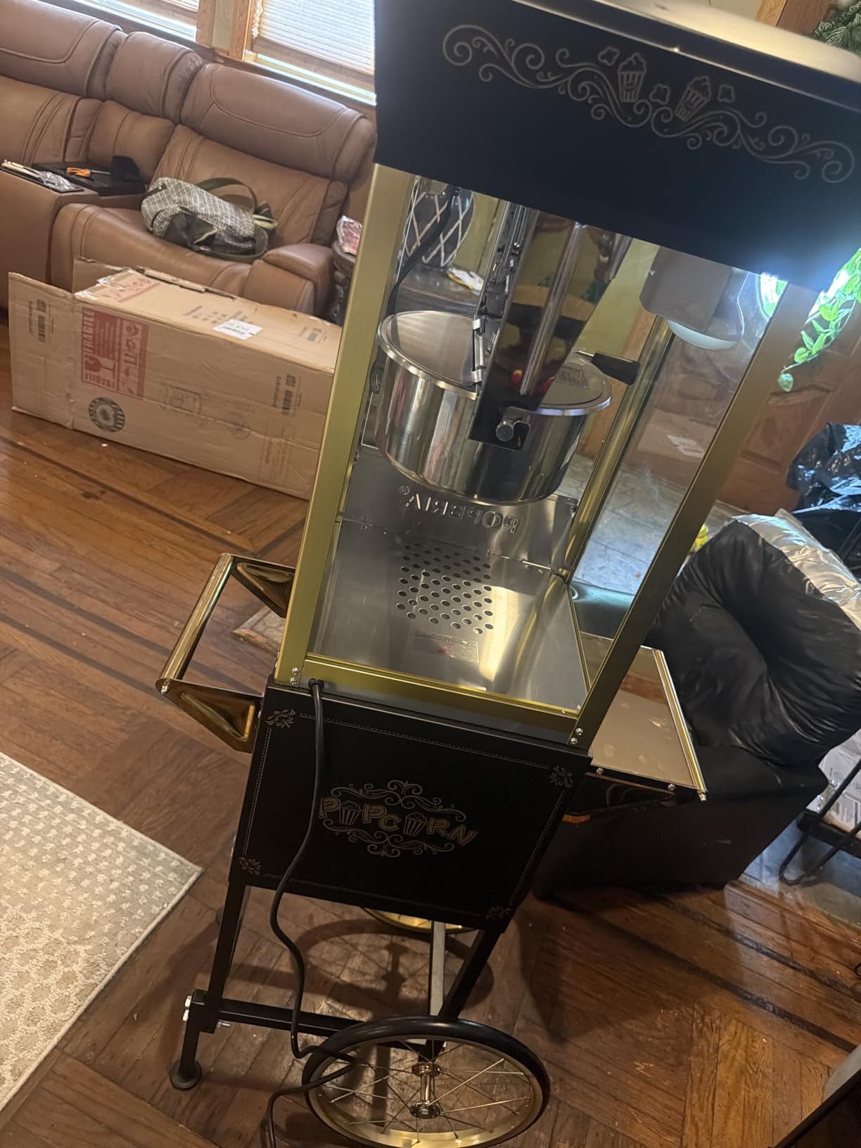 12oz Popcorn Machine with Cart, Movie Theater Style Popcorn Maker | Retro Vintage, 64 cups, 850W 304 SS Kettle, ETL/UL Certified, with Warming Deck, for Kids, Home Party, Black Gold customer photo 2