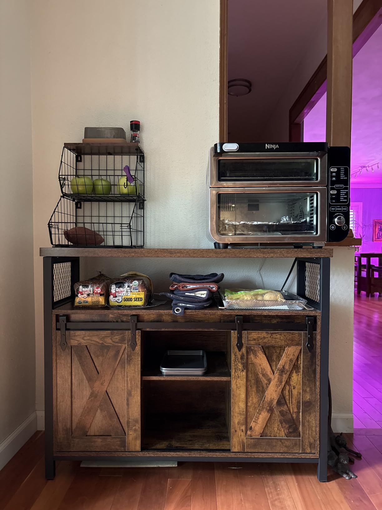 VASAGLE Buffet Cabinet, Coffee Bar with 1 Sliding Barn Door | Sideboard Storage Cabinet, Adjustable Shelves, 11.8 x 27.6 x 31.5 Inches, Rustic White, DAXTON Collection ULSC089WJ02S customer photo 1