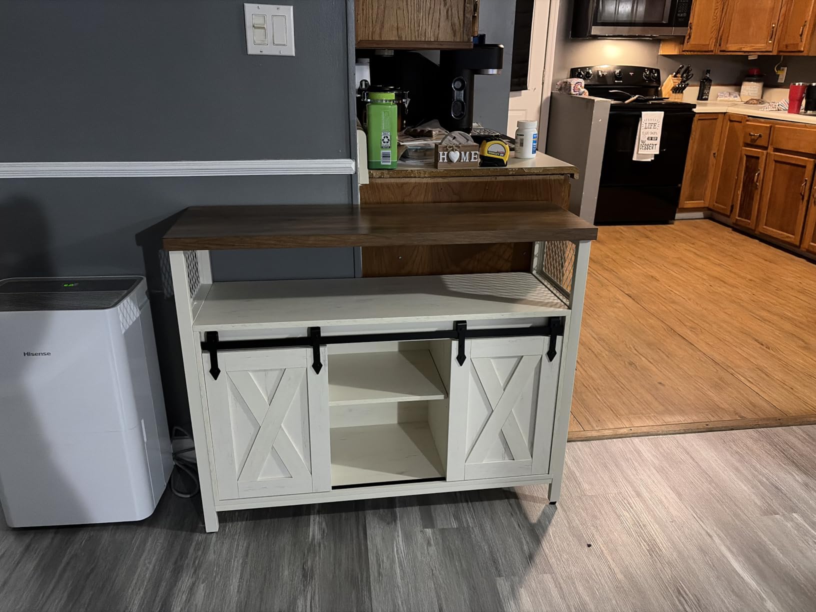 VASAGLE Buffet Cabinet, Coffee Bar with 1 Sliding Barn Door | Sideboard Storage Cabinet, Adjustable Shelves, 11.8 x 27.6 x 31.5 Inches, Rustic White, DAXTON Collection ULSC089WJ02S customer photo 2