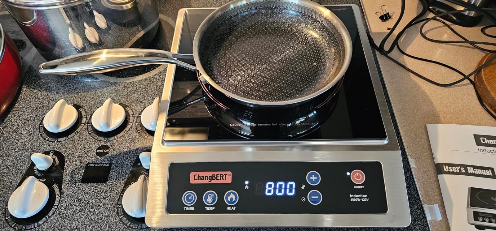 ChangBERT Professional Induction Cooktop, NSF Certified Countertop Burner, Large Coil for Even Heating, Precise Temperature Control, 10 Hours Timer, 1800W Powerful Hot Plate for Home & Commercial Use customer photo 1