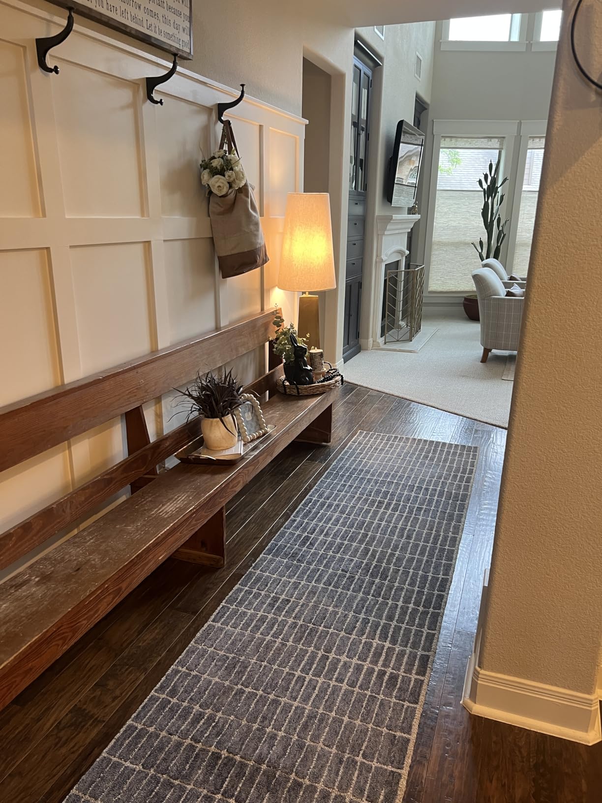 Hand-Tufted 100% Wool Area Rug - Unique Modern Geometric Grid Pattern, Soft Plush Textured Carpet for Living Room, Bedroom, Dining Room & Entryway (Blue, Ivory, 8' x 10') customer photo 1