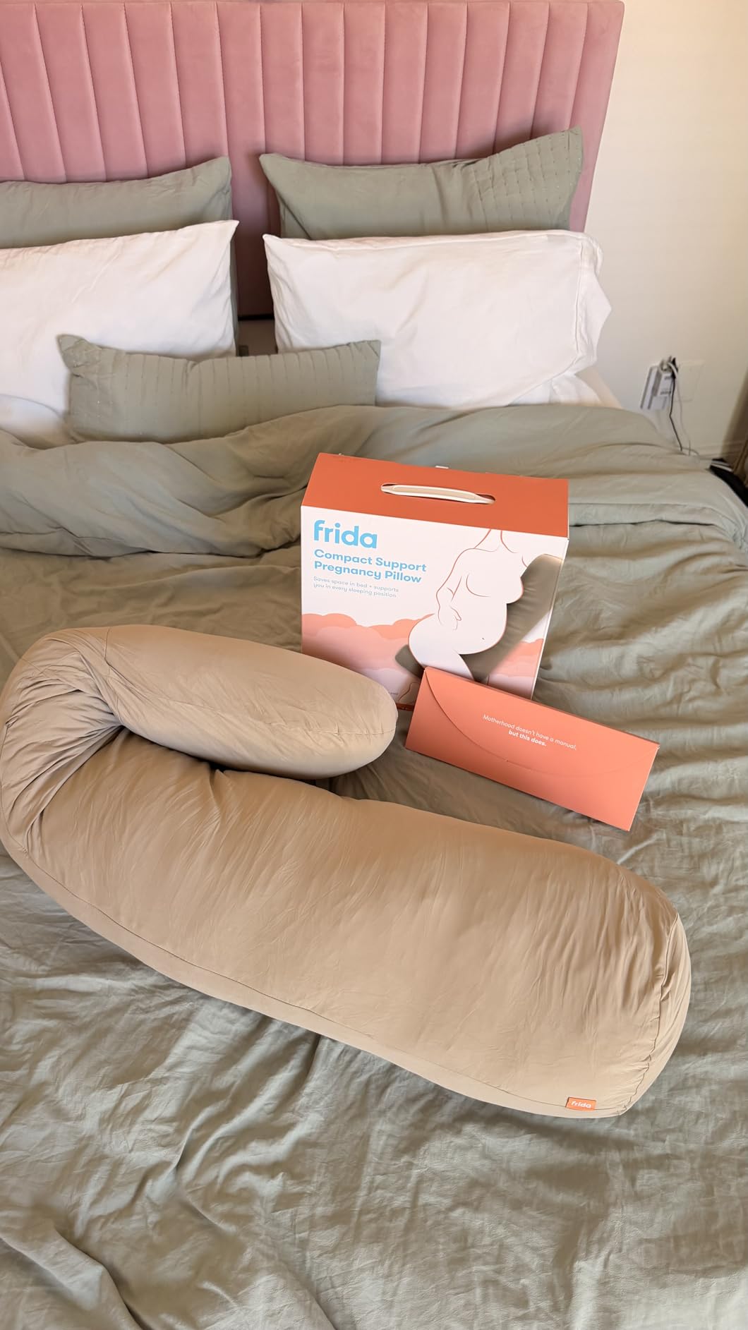 Frida Mom Compact Support 4-in-1 Cooling Pregnancy Pillow, Space-Saving | Twists & Bends into 4 Shapes for Full Body Support, Breathable, Compact Storage Bag customer photo 2