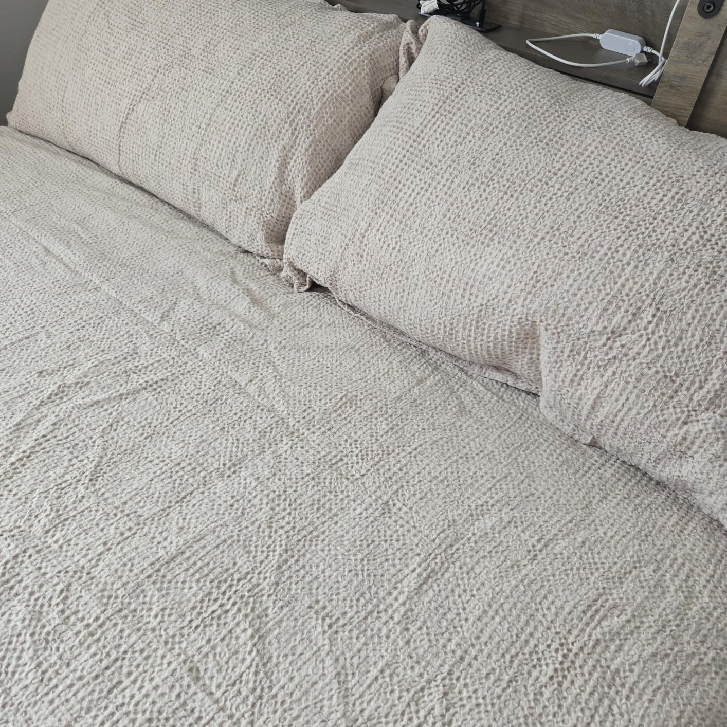 Bedsure PureWoven 100% Cotton Waffle Duvet Cover Set, Queen, Linen Color | Space-Dyed, Waffle Weave Textured, Breathable, All-Season, Corner Ties & Button Closure customer photo 2