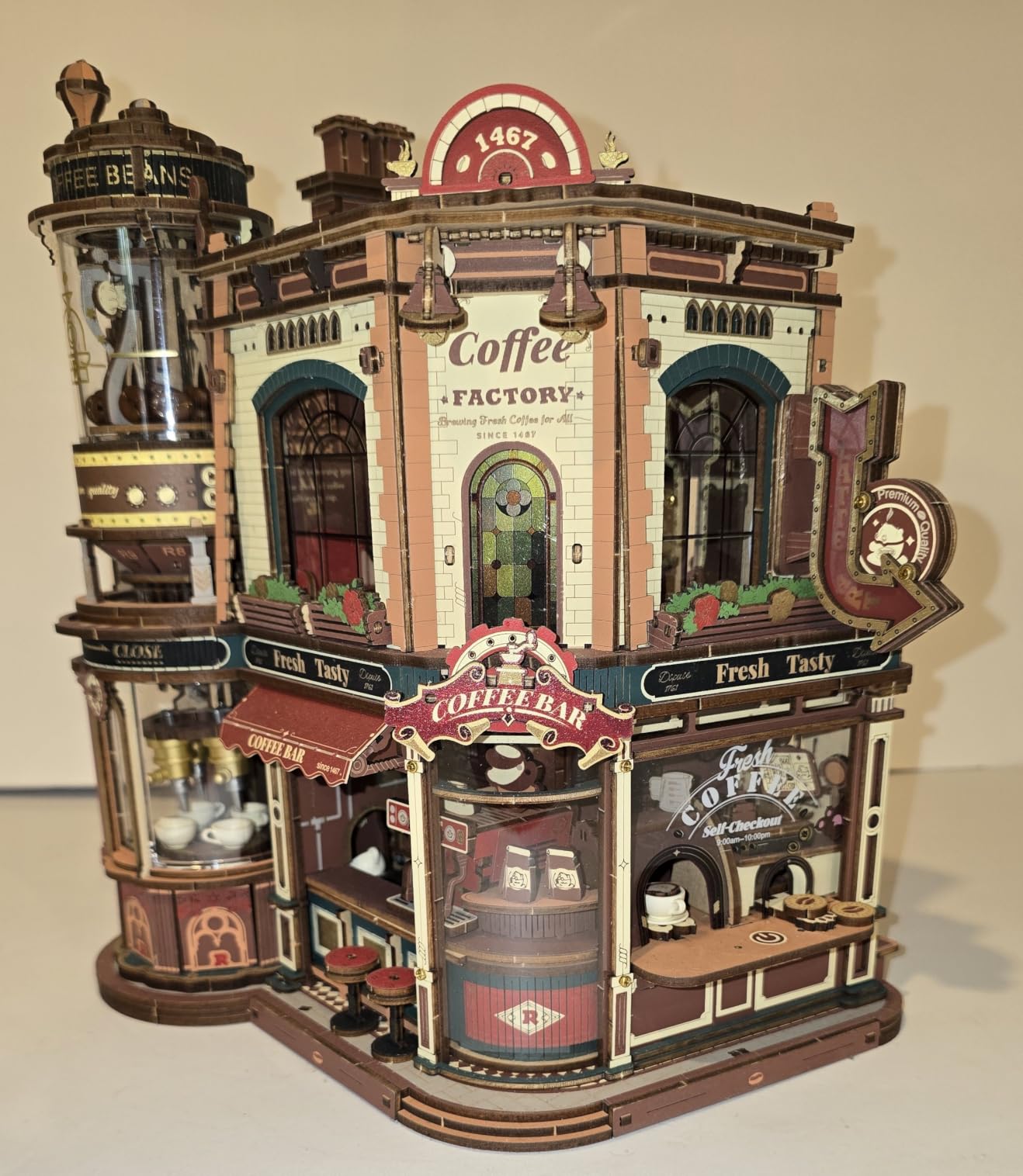 ROBOTIME Moving Coffee Factory 3D Wooden Puzzle for Adults - Mechanical Building Kit with Music Box & Warm LED Lights, 593PCS No-Glue Book Nook Kit, Miniature House Kit Desk Decor, Unique Gift customer photo 2