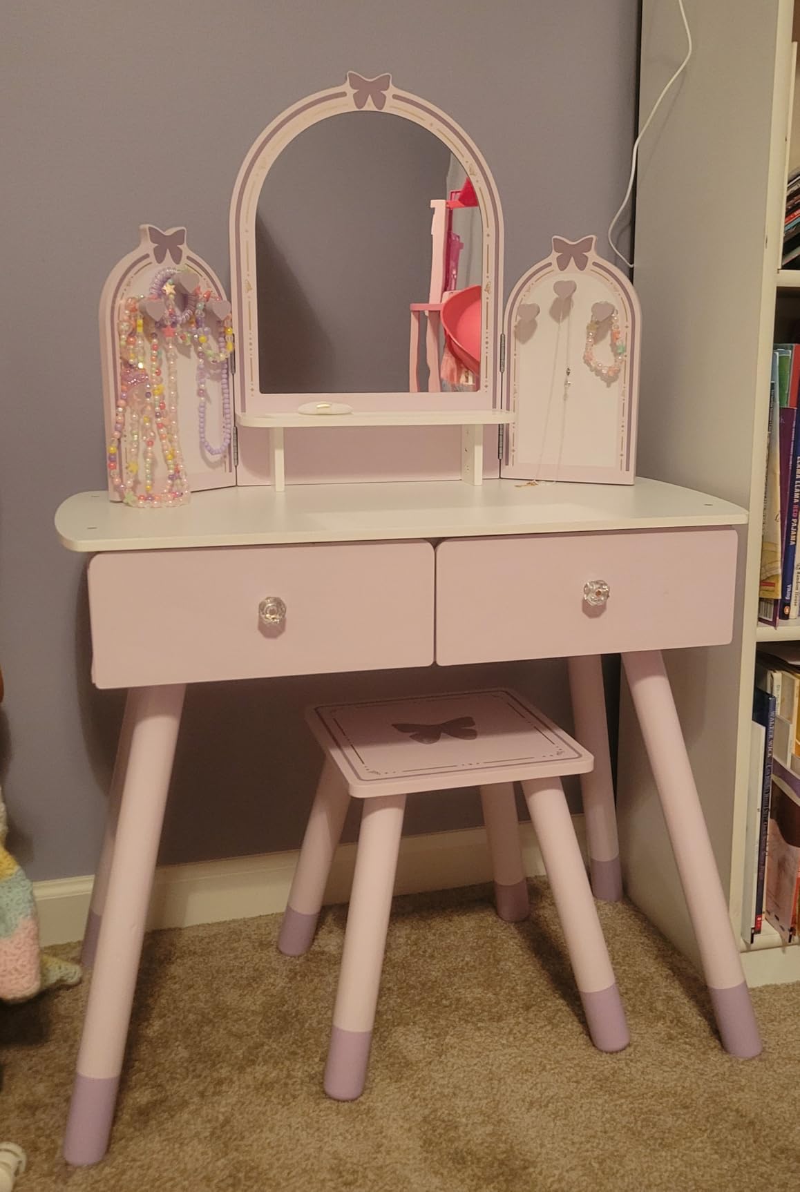 ROBOTIME Pink Kids Vanity Set with Butterfly Mirror Stool Age 3+ customer photo 1