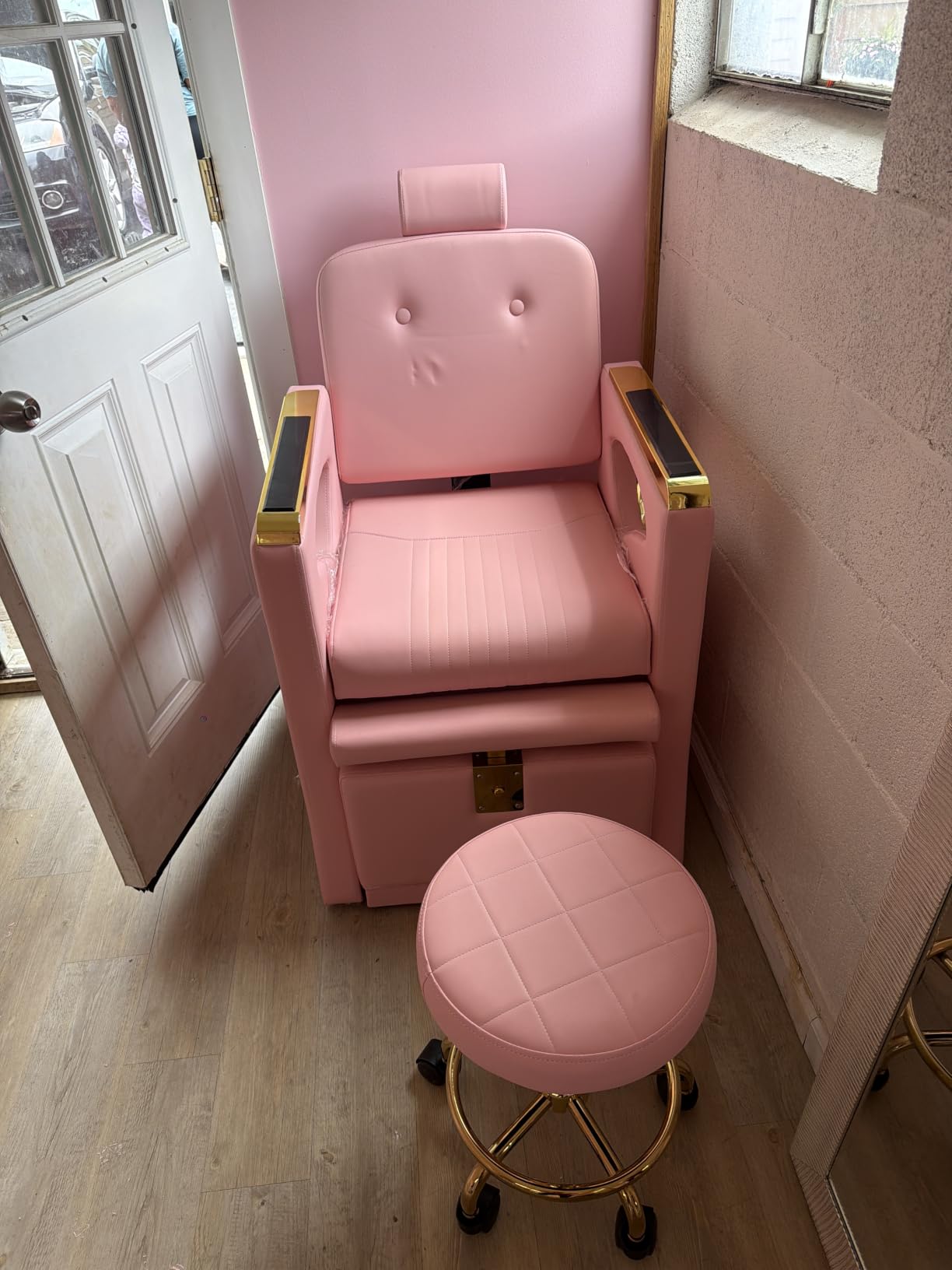 Pedicure Chair with Rolling Stool, Reclining Pedicure Chair No Plumbing | Removable Foot Bath, Adjustable Headrest, Foot Station Spa Unit for Beauty Spa Salon Home, Black customer photo 2
