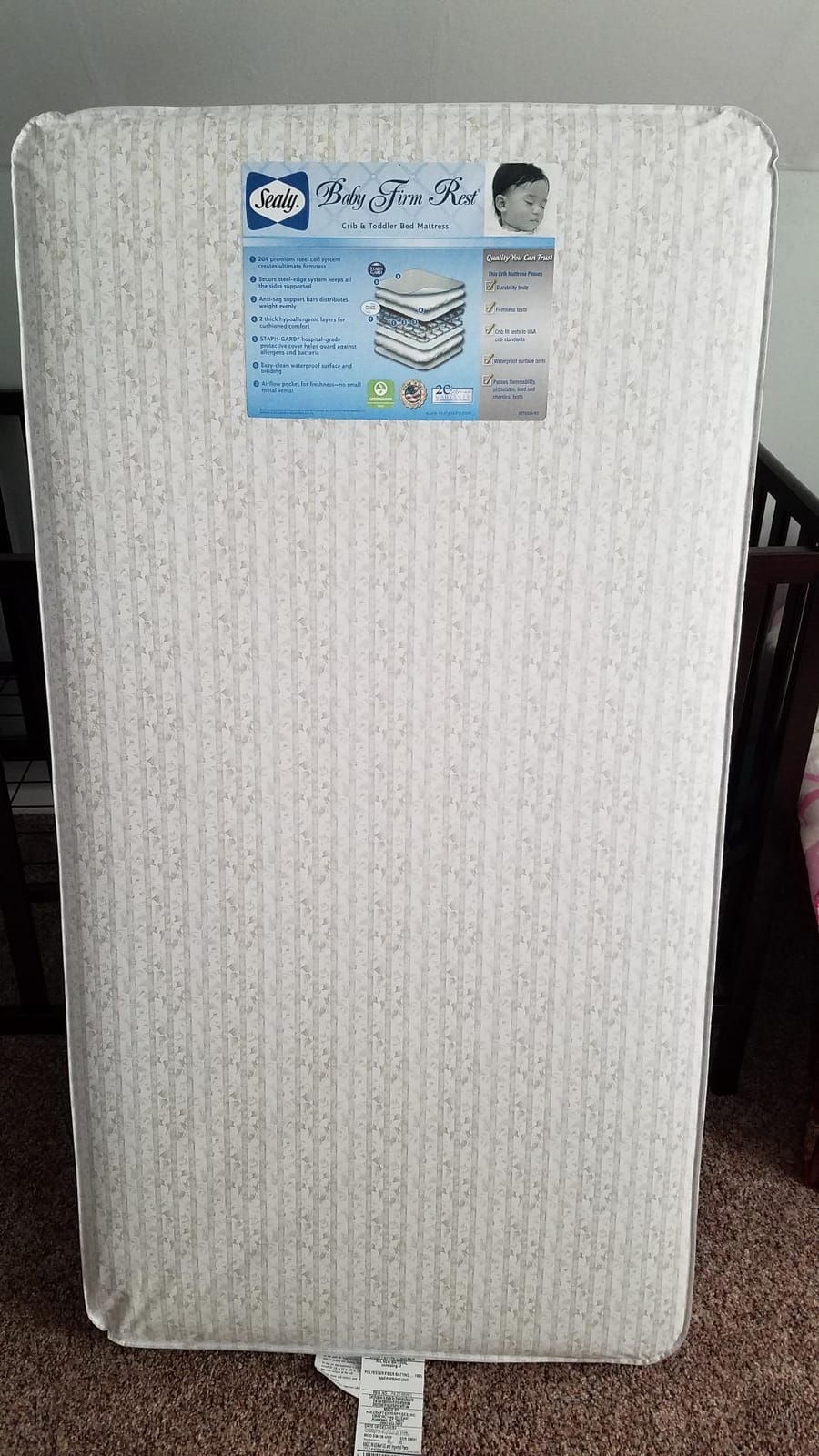 Sealy Baby Infant & Toddler Crib Mattress, Firm Rest 2 Stage, 204 Coils, Waterproof Breathable, Non Toxic, GREENGUARD GOLD Certified, Made in USA, 52x28 customer photo 1