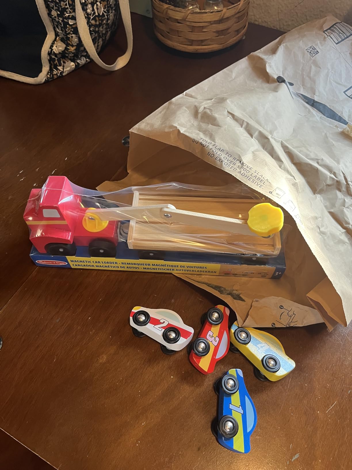 Melissa & Doug Magnetic Car Loader Wooden Toy Set with 4 Cars and Toy Truck - Pretend Play and Race Car Fun for Preschool Toys, Ages 3+ customer photo 2