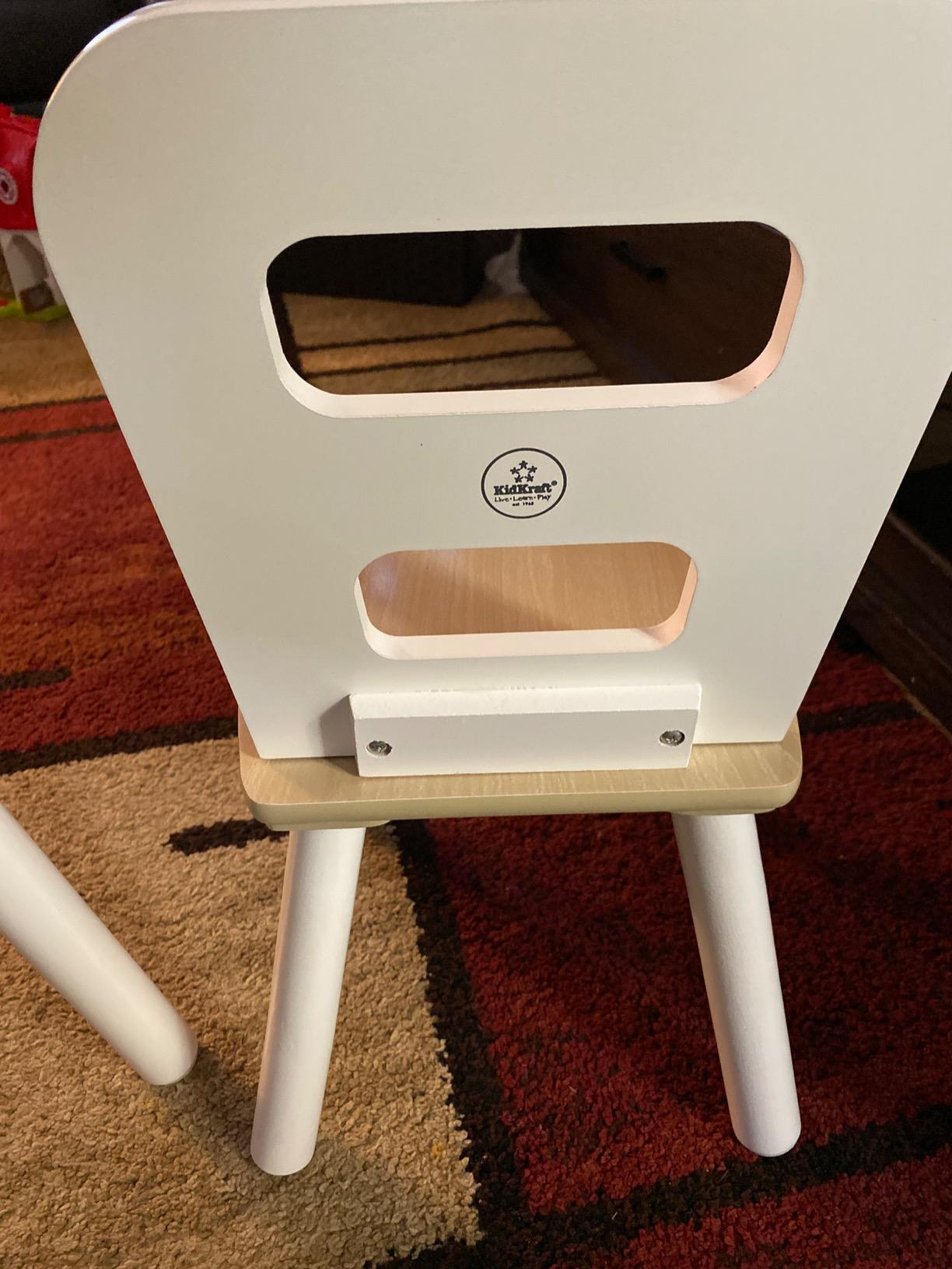 KidKraft Wooden Round Table & 2 Chair Set with Center Mesh Storage - Natural & White, Gift for Ages 3-6 customer photo 1