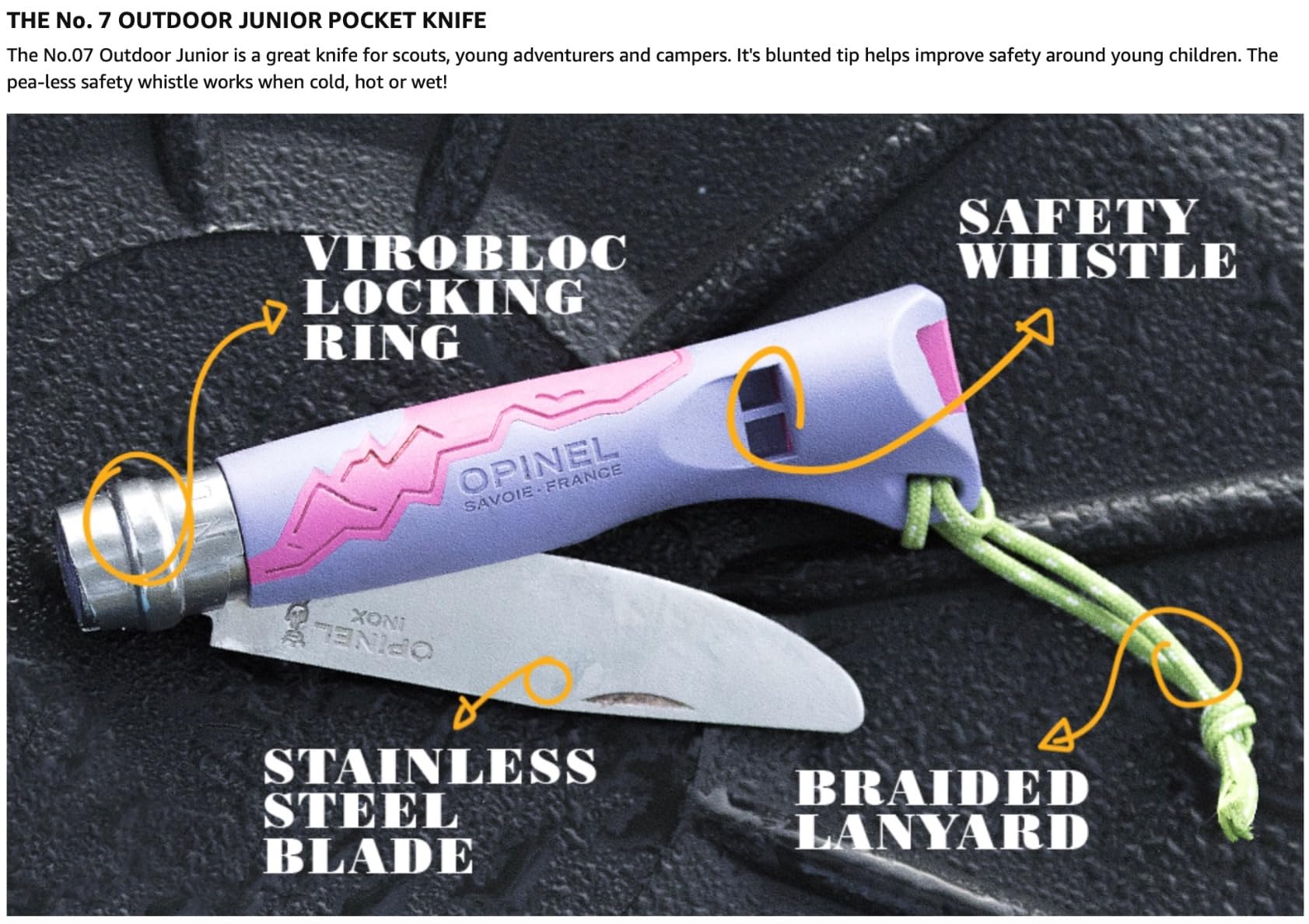 Opinel Outdoor Junior No. 07 Stainless Steel Folding Knife with Safety Rounded Tip, Integrated Whistle, Made in France customer photo 2