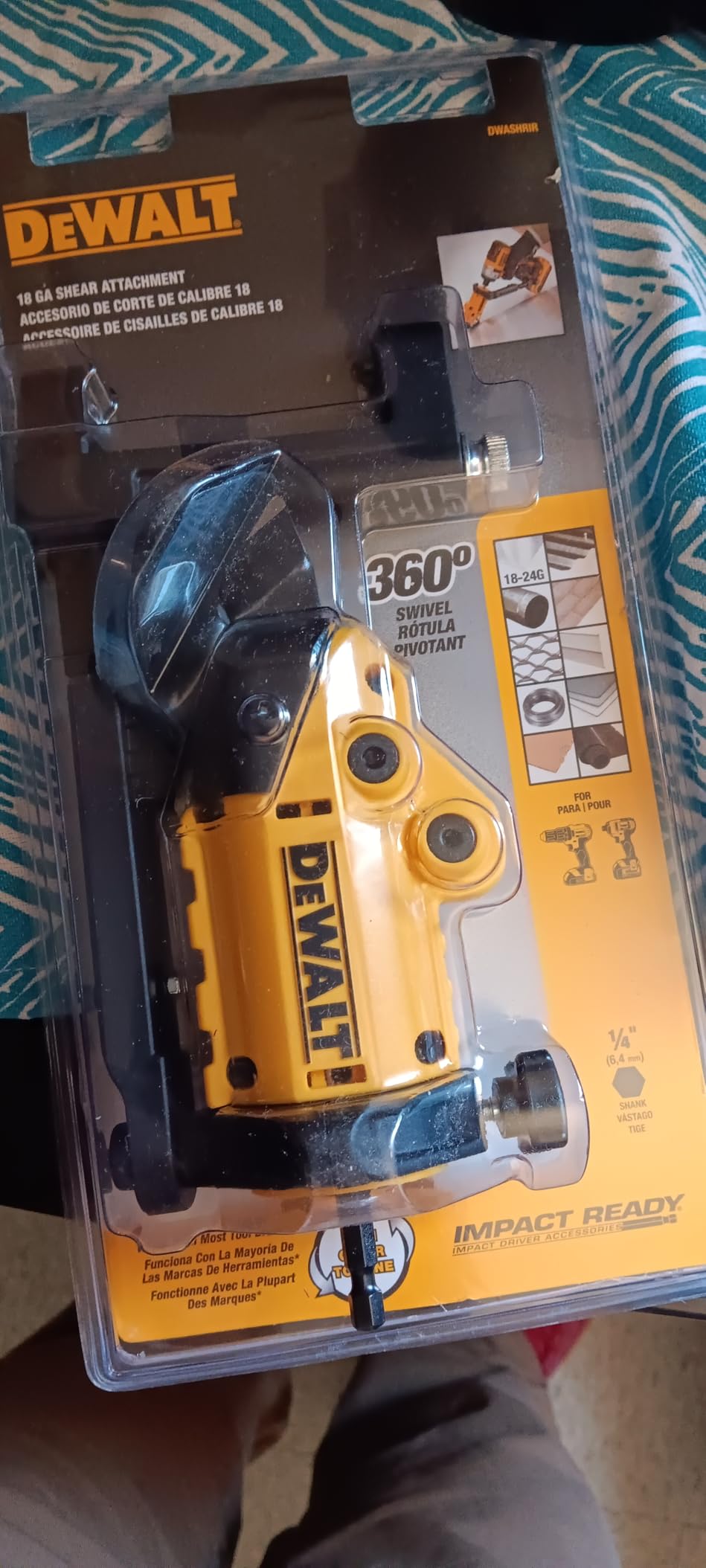 DEWALT Metal Shear/Cutter Drill Attachment, Impact Ready, 360 Degree Pivoting Head, Cuts 18GA Material (DWASHRIR)(Yellow, Black) customer photo 1