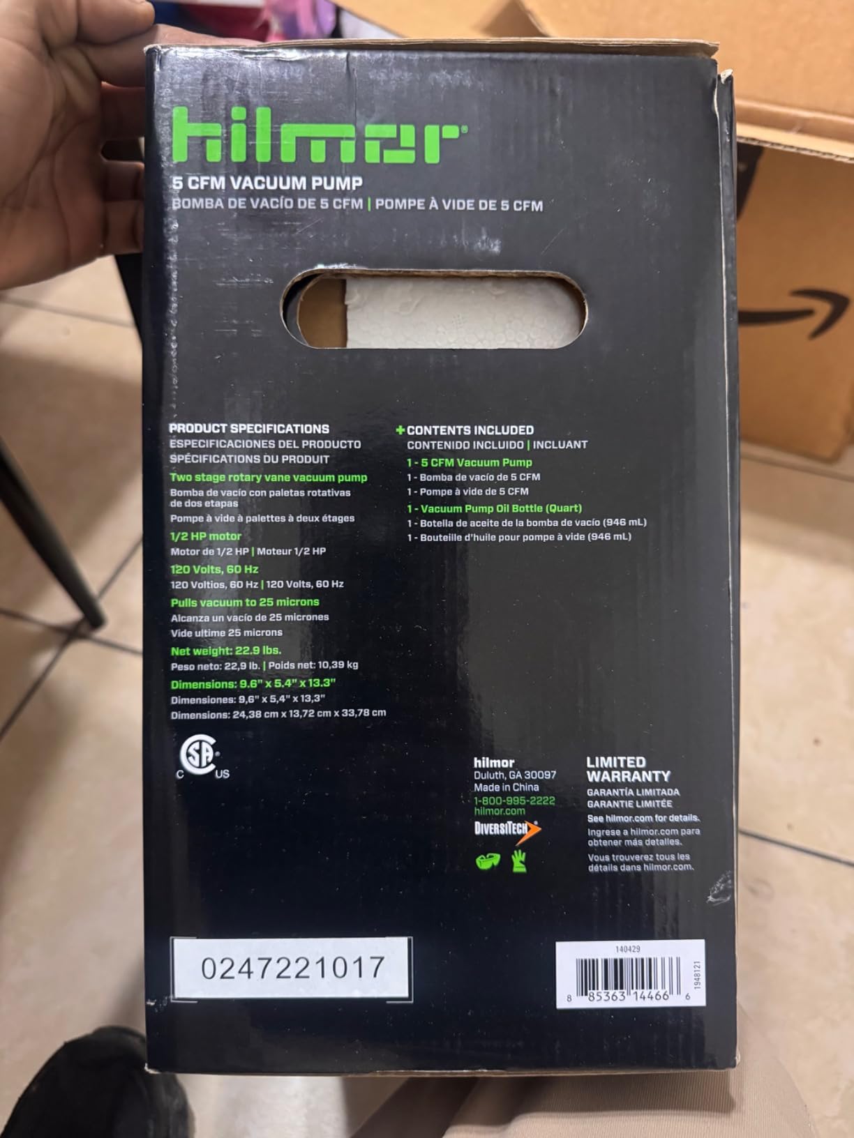 Hilmor 1948121 HVAC 5 CFM Vacuum Pump, 1/2 HP, 120V customer photo 1