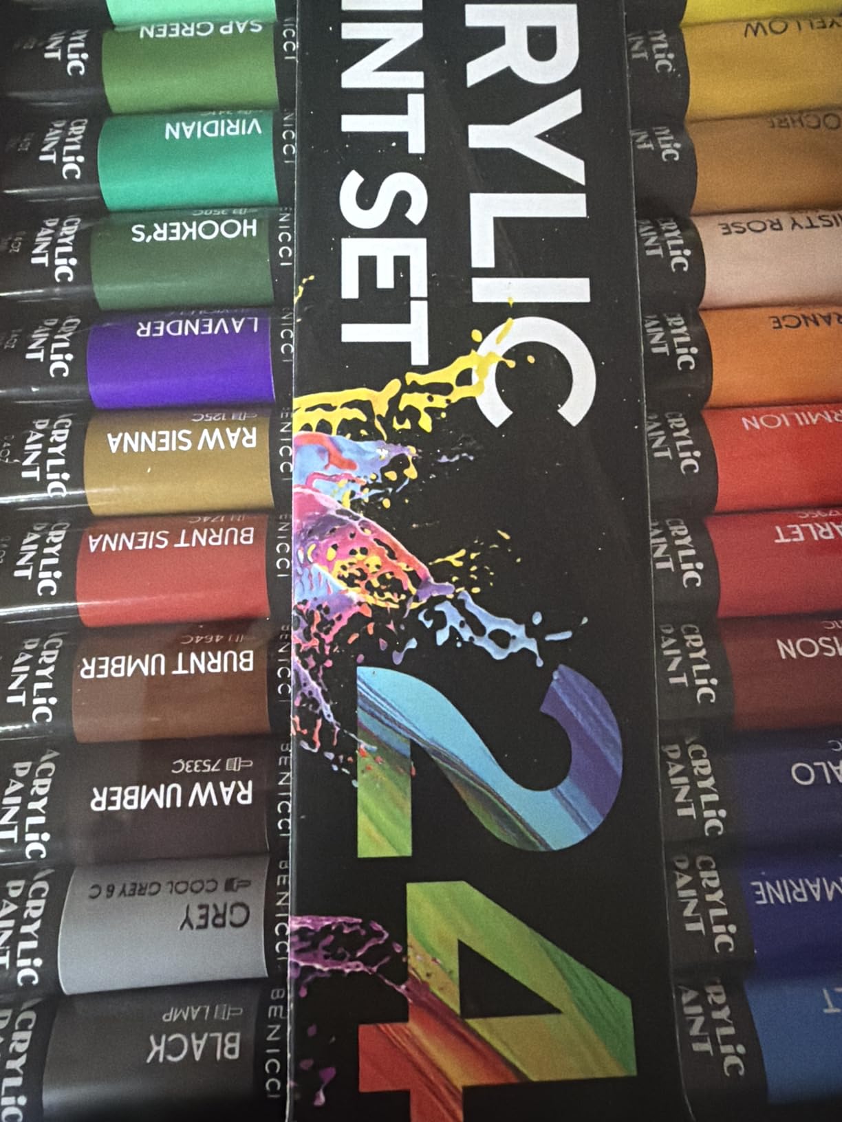 Complete Acrylic Paint Set – 24х Rich Pigment Colors – 12x Art Brushes with Bonus Paint Art Knife & Sponge – for Painting Canvas, Clay, Ceramic & Crafts, Non-Toxic & Quick Dry – for Kids & Adults customer photo 1