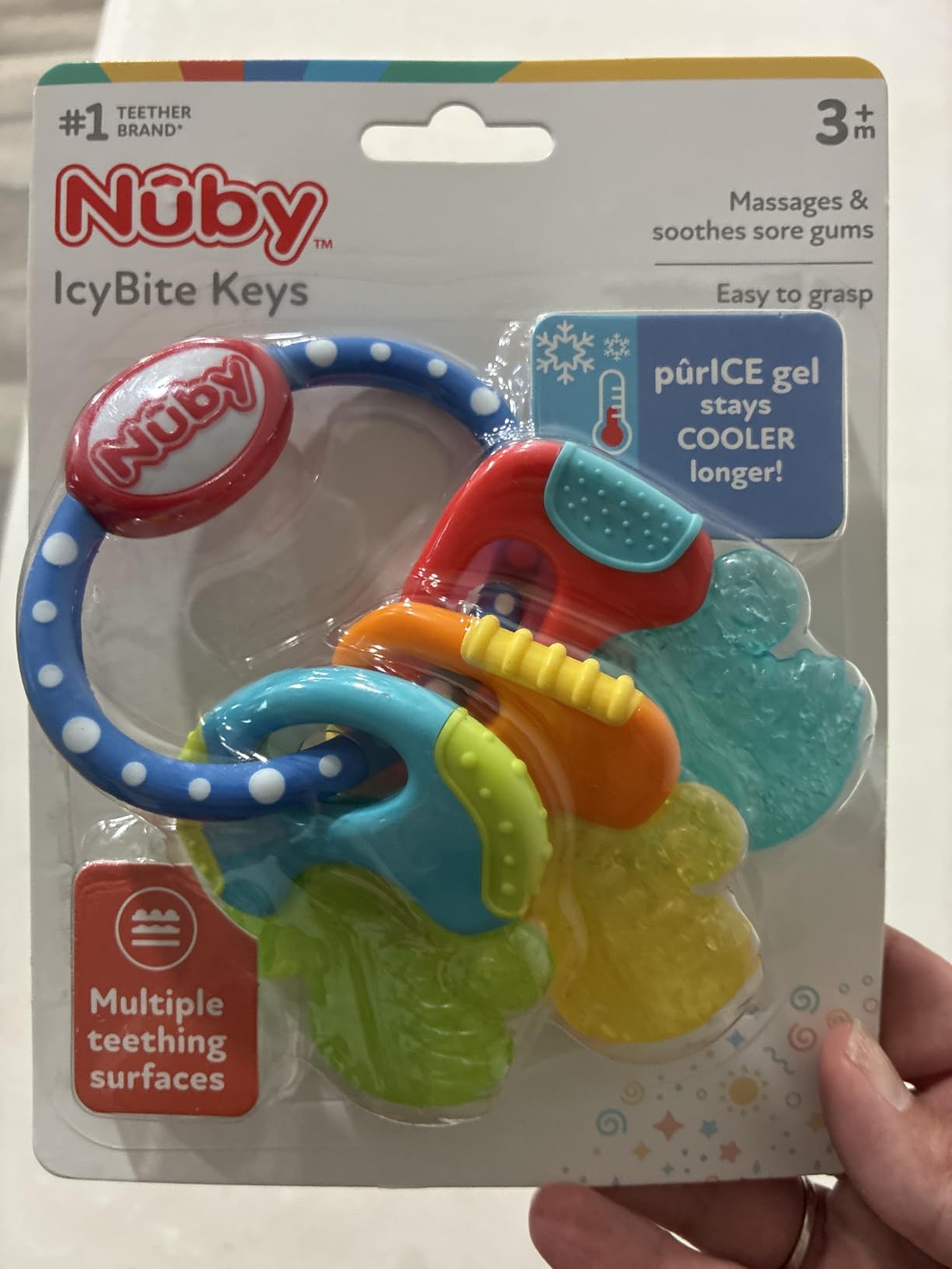 Nuby Ice Gel Teether Keys - Silicone Soothing Baby Teether Toys for Infants - Gentle for Sore Gums Colorful and Fun Toys - Safe and Durable Infant Baby Teething Toy - Pink customer photo 2