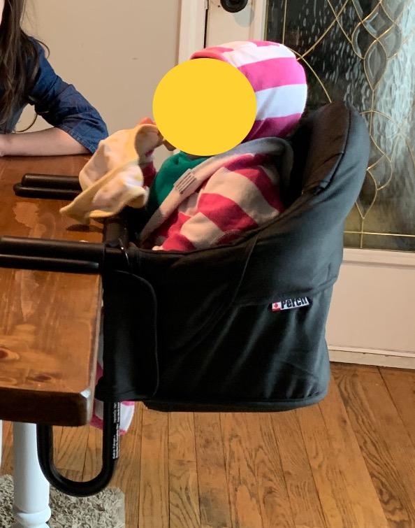 guzzie+Guss Perch Clip On Table Chair - Easy & Secure Setup for Travel (Including Restaurants, Picnics), At Home (Kitchen Islands, Dining Tables) with Machine Washable Fabric, Salt & Pepper (GG201SP) customer photo 2