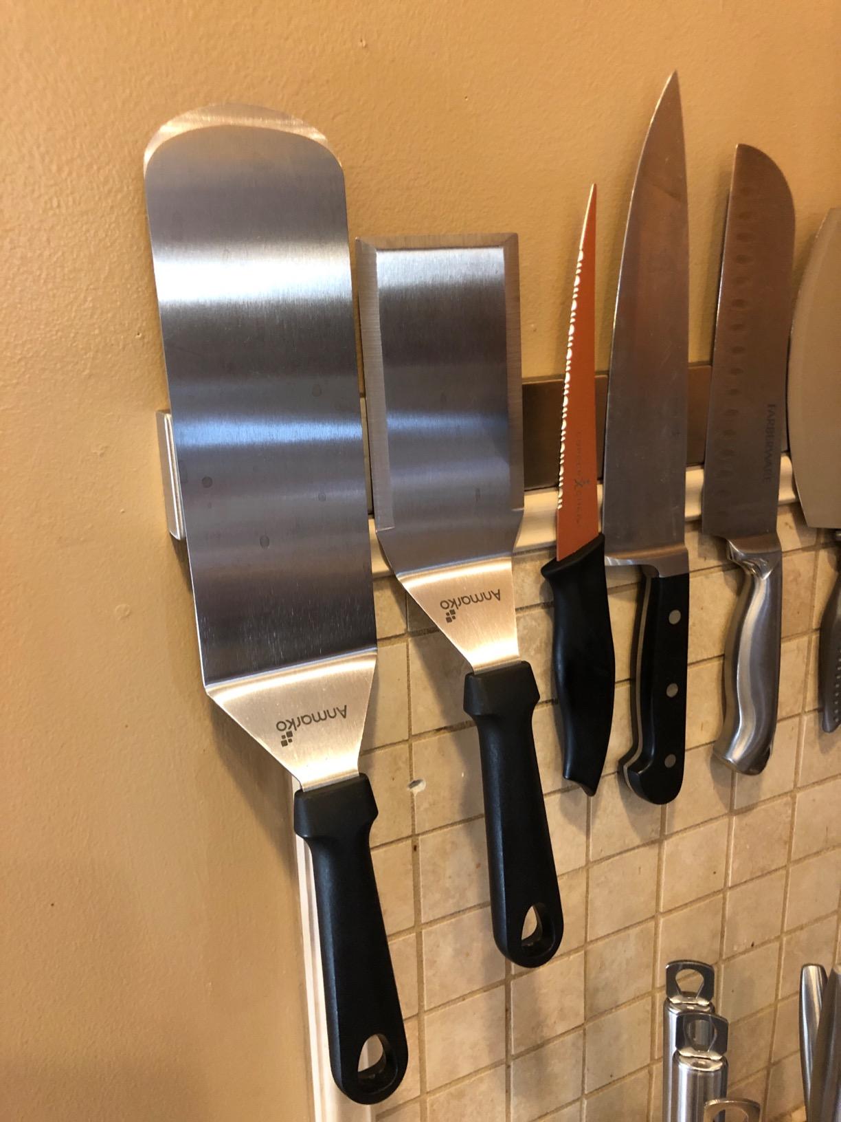 Metal Spatula Stainless Steel and Scraper - Professional Chef Griddle Spatulas Set of 3 - Heavy Duty Accessories Great for Cast Iron BBQ Flat Top Grill Skillet Pan - Commercial Grade customer photo 2